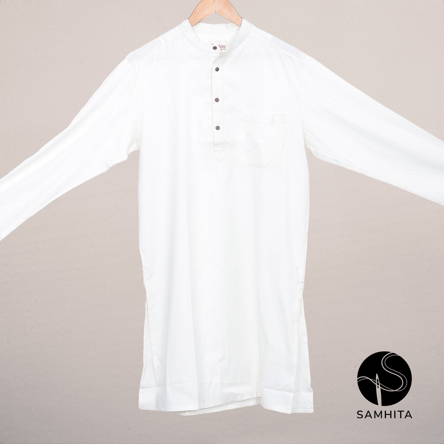 Men's Khadi Hand Woven Kora Khadi Kurta (MK 105 E)