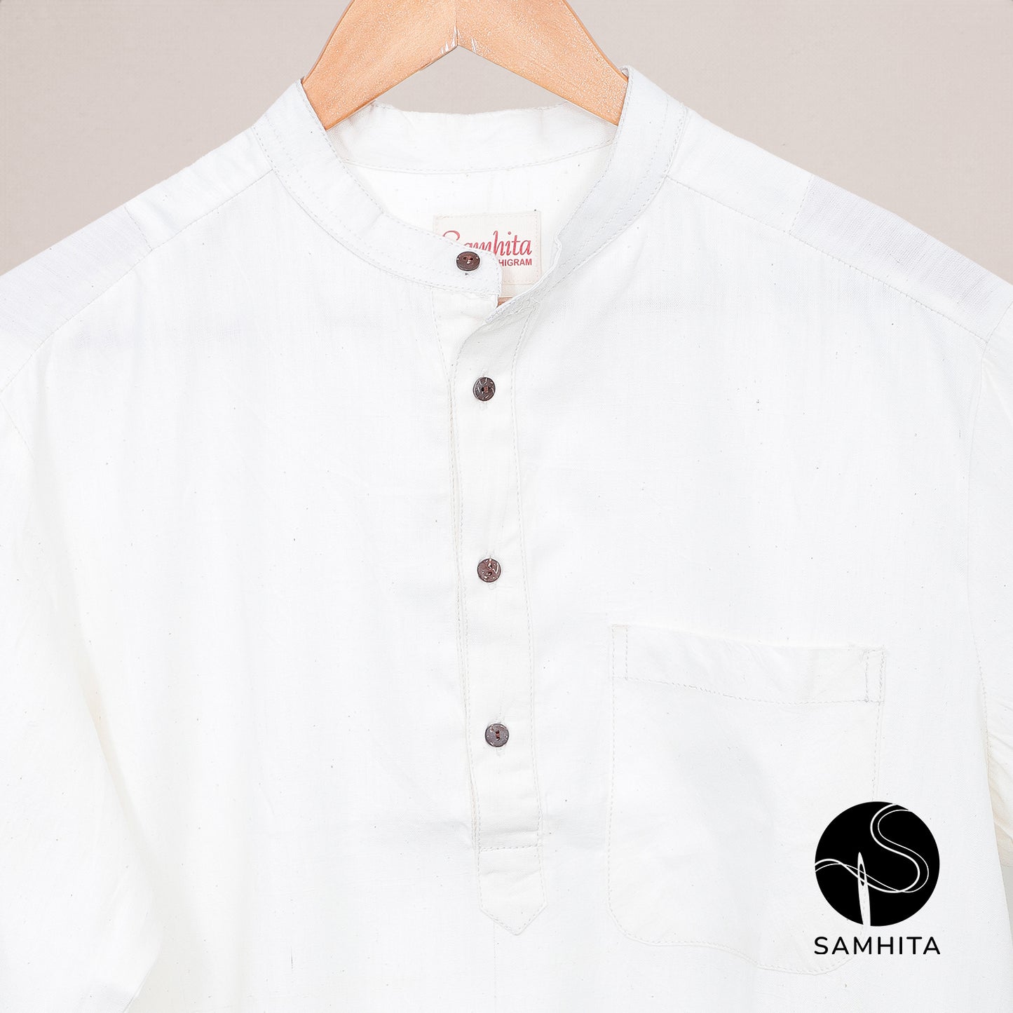 Men's Khadi Hand Woven Kora Khadi Kurta (MK 105 E)
