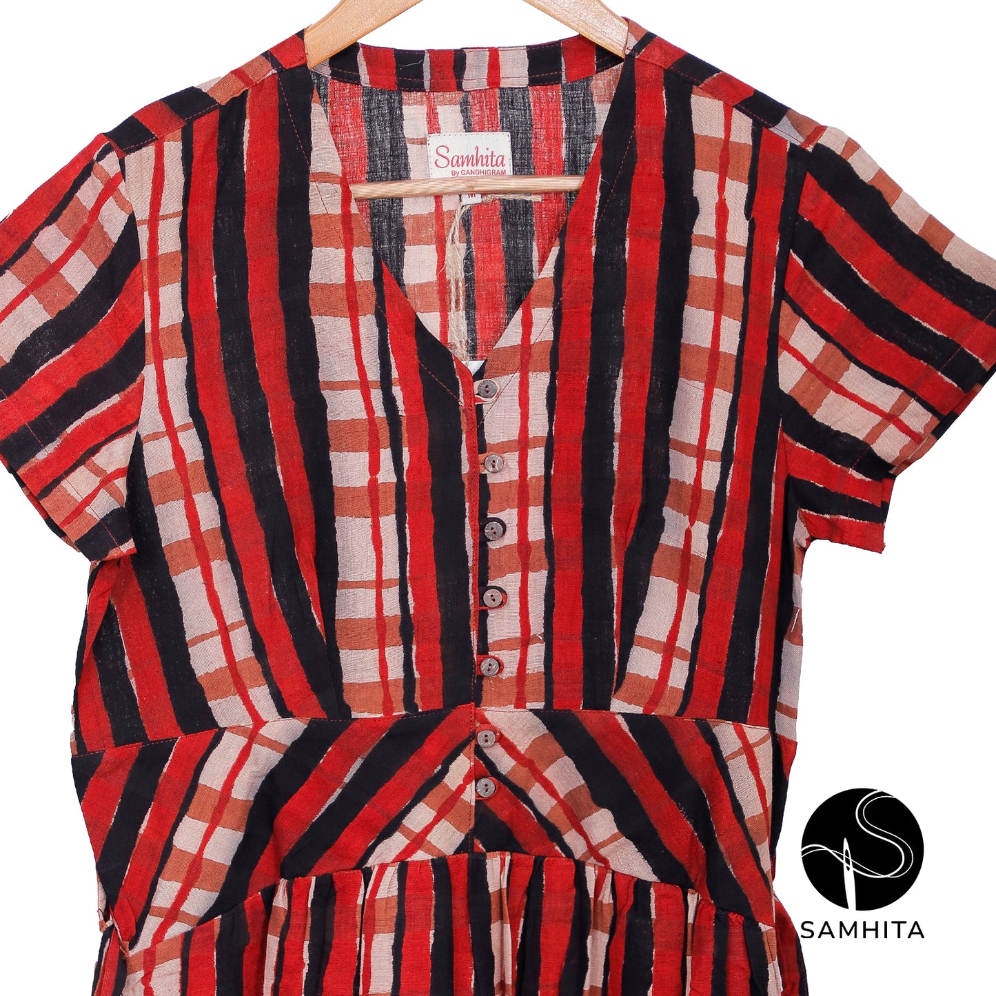 Hand-block-printed dress crafted from hand-spun, handwoven cotton khadi (WD302A)