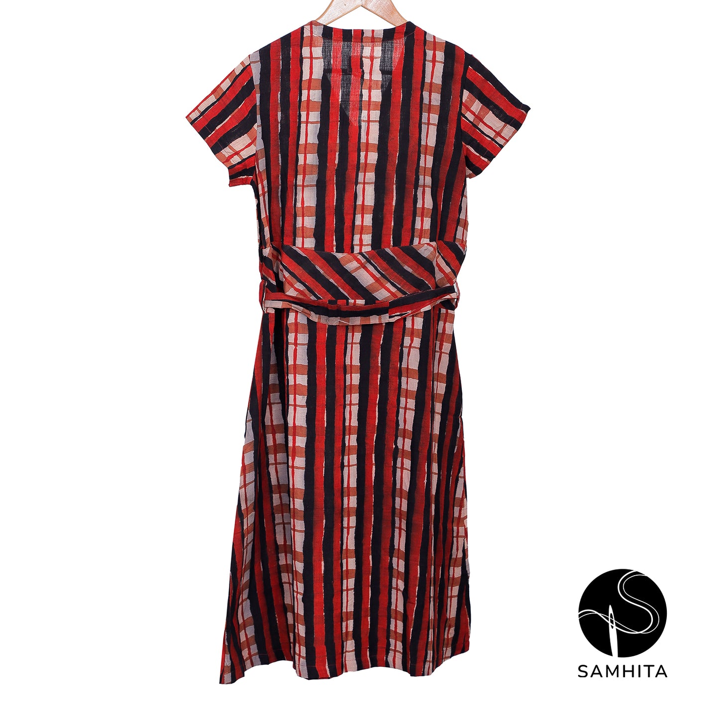 Hand-block-printed dress crafted from hand-spun, handwoven cotton khadi (WD302A)