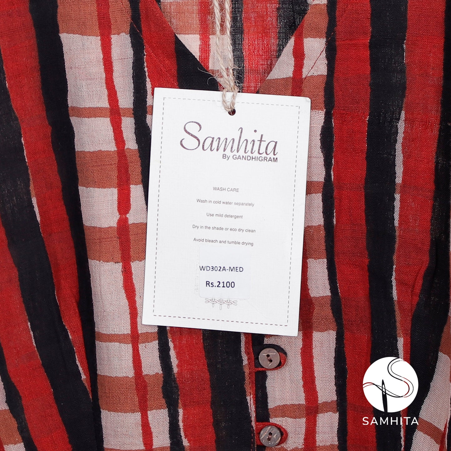 Hand-block-printed dress crafted from hand-spun, handwoven cotton khadi (WD302A)