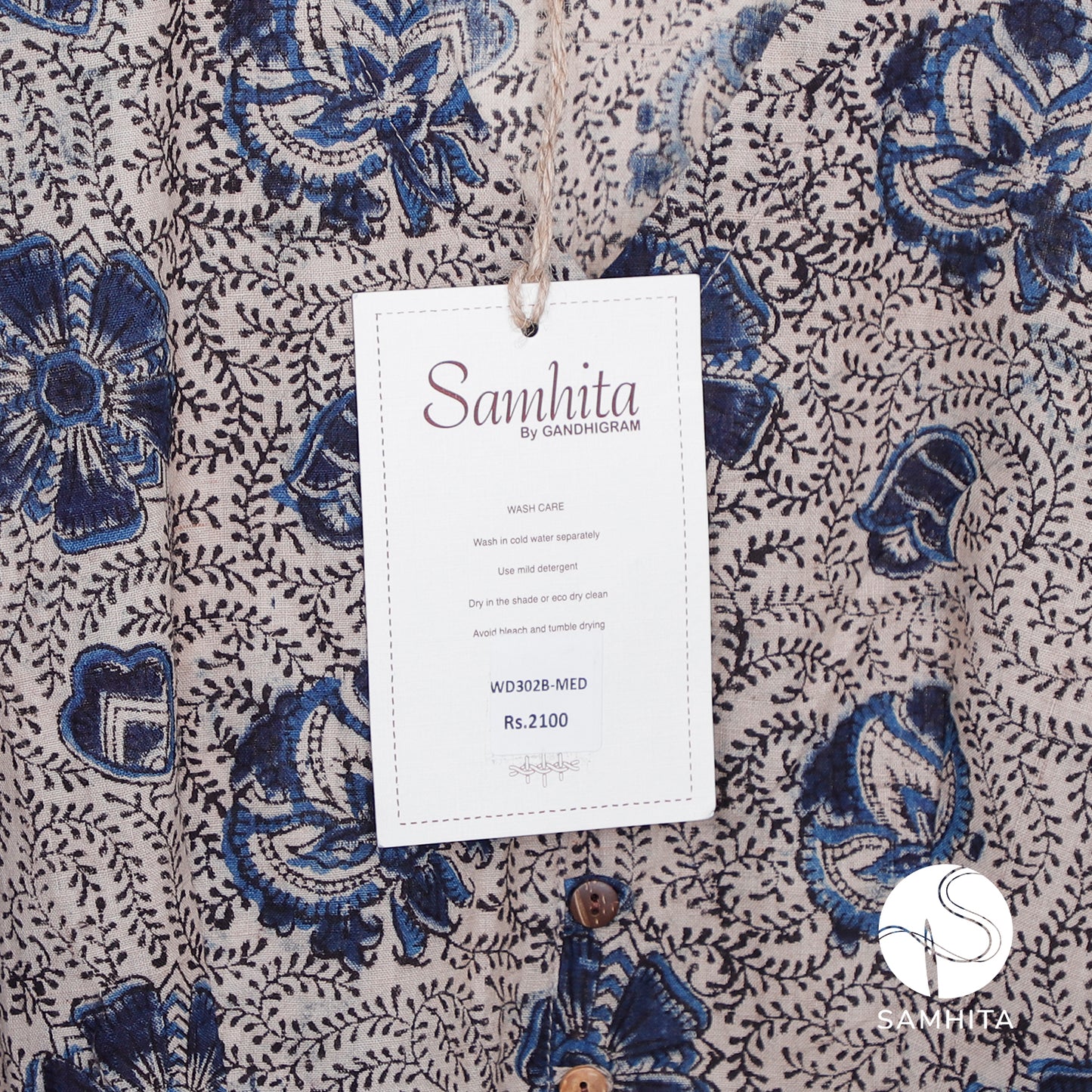 Indigo Floral Hand-block-printed dress (WD302B)