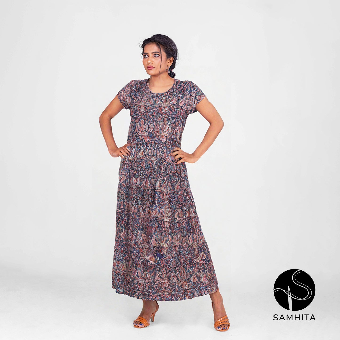Hand-block-printed Kalamkari Dress - hand-spun, handwoven cotton khadi (Copy) (WD302D)