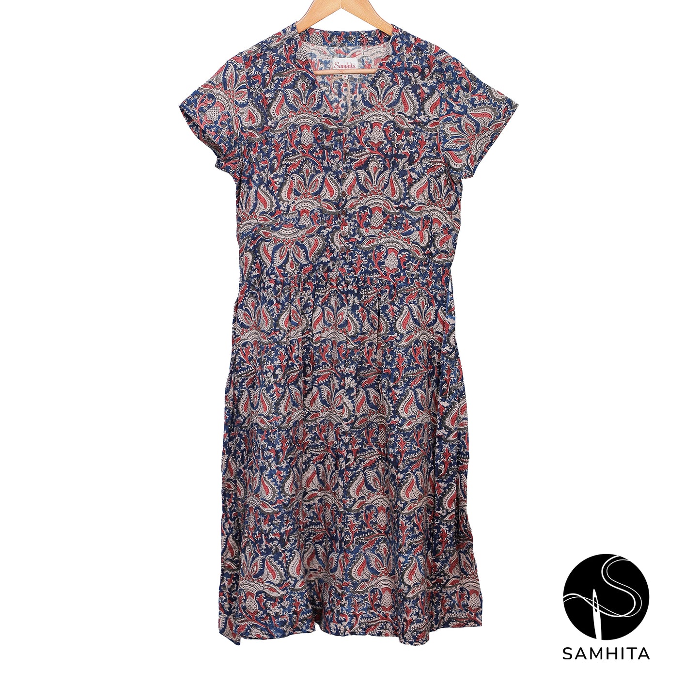 Hand-block-printed Kalamkari Dress - hand-spun, handwoven cotton khadi (Copy) (WD302D)