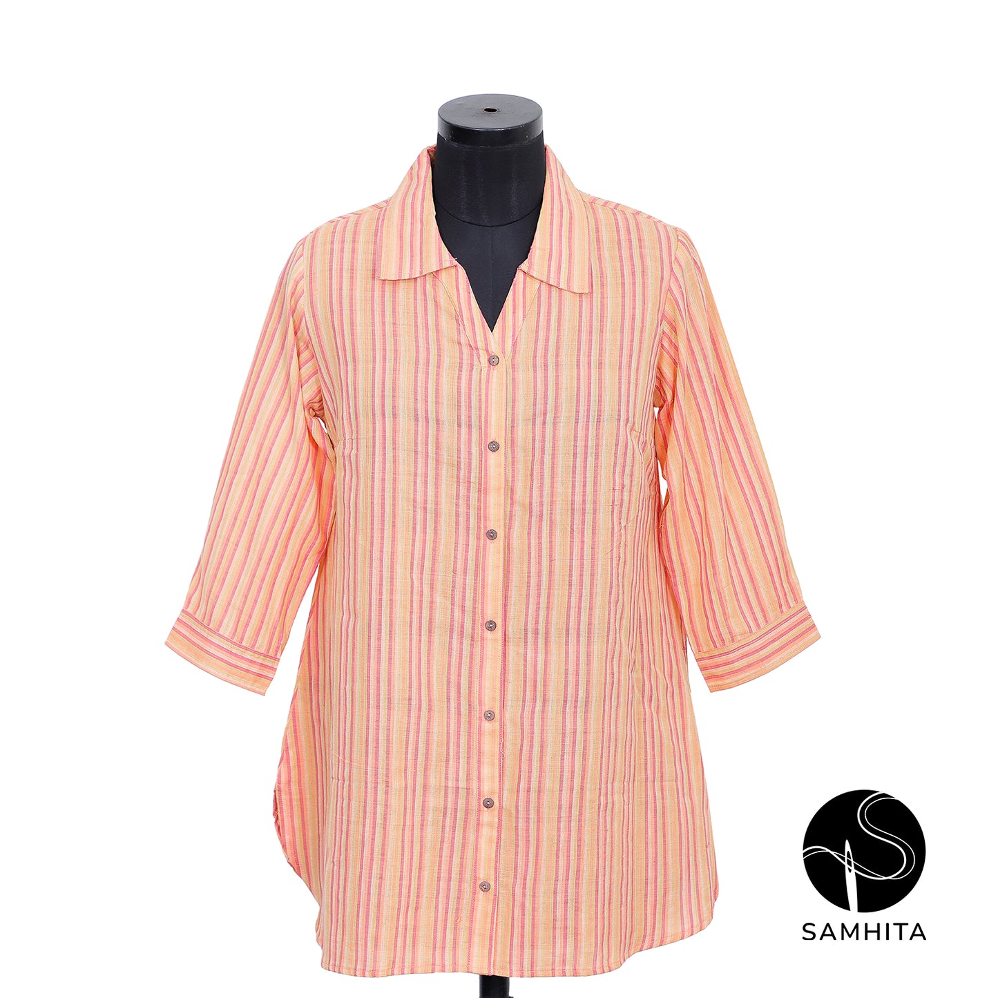 Stripe kurta in soft shades of pink, peach, and green (WD303A)