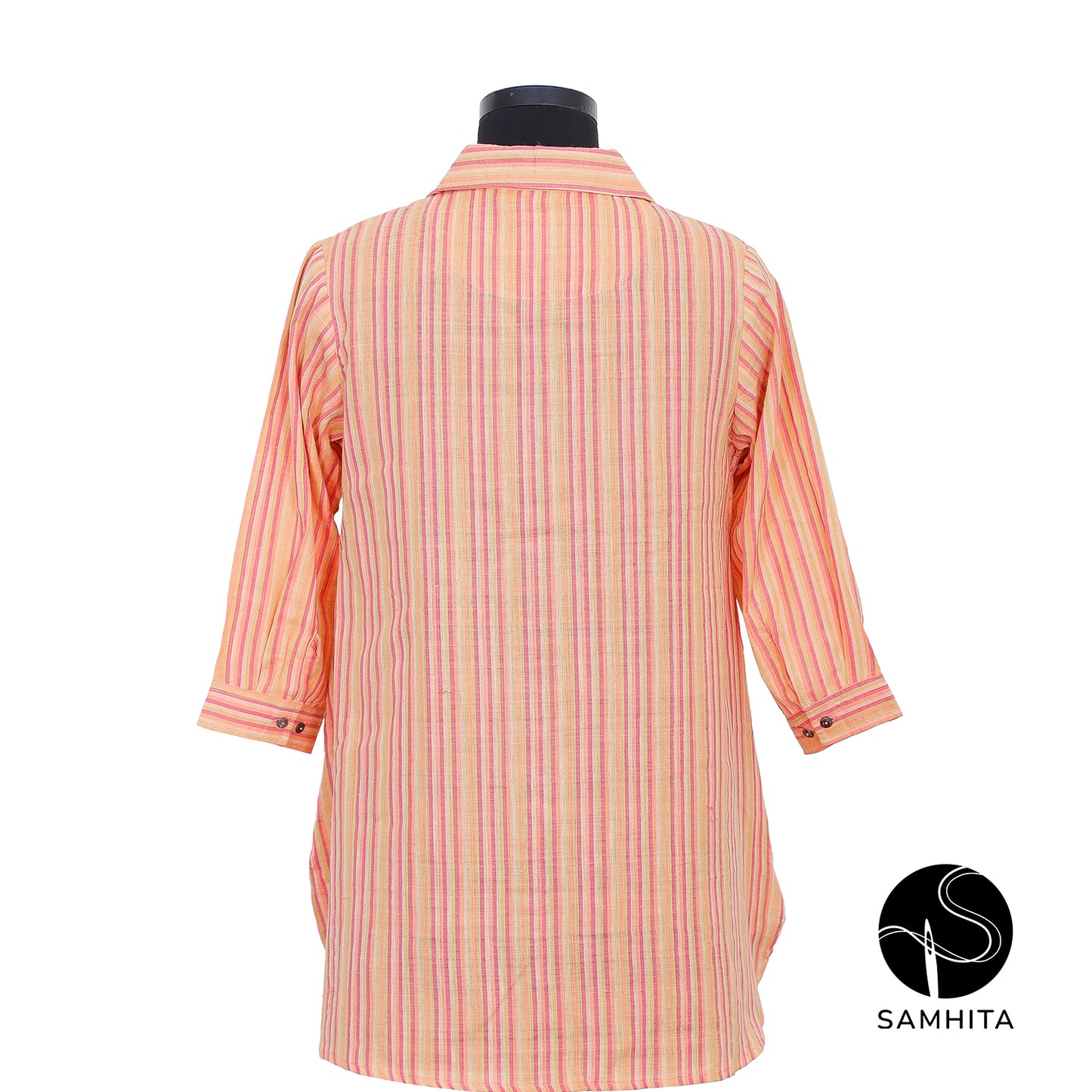 Stripe kurta in soft shades of pink, peach, and green (WD303A)