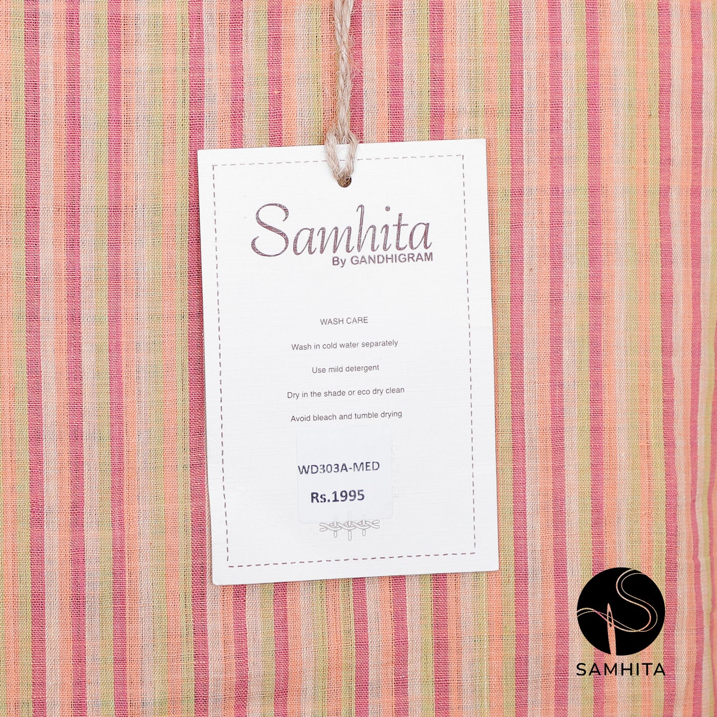 Stripe kurta in soft shades of pink, peach, and green (WD303A)