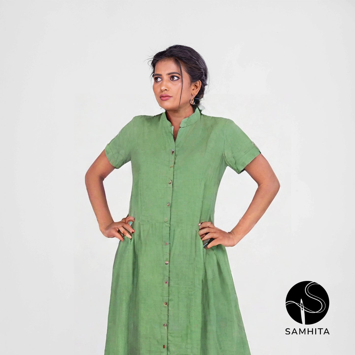 Front button-down green dress (WK101A)