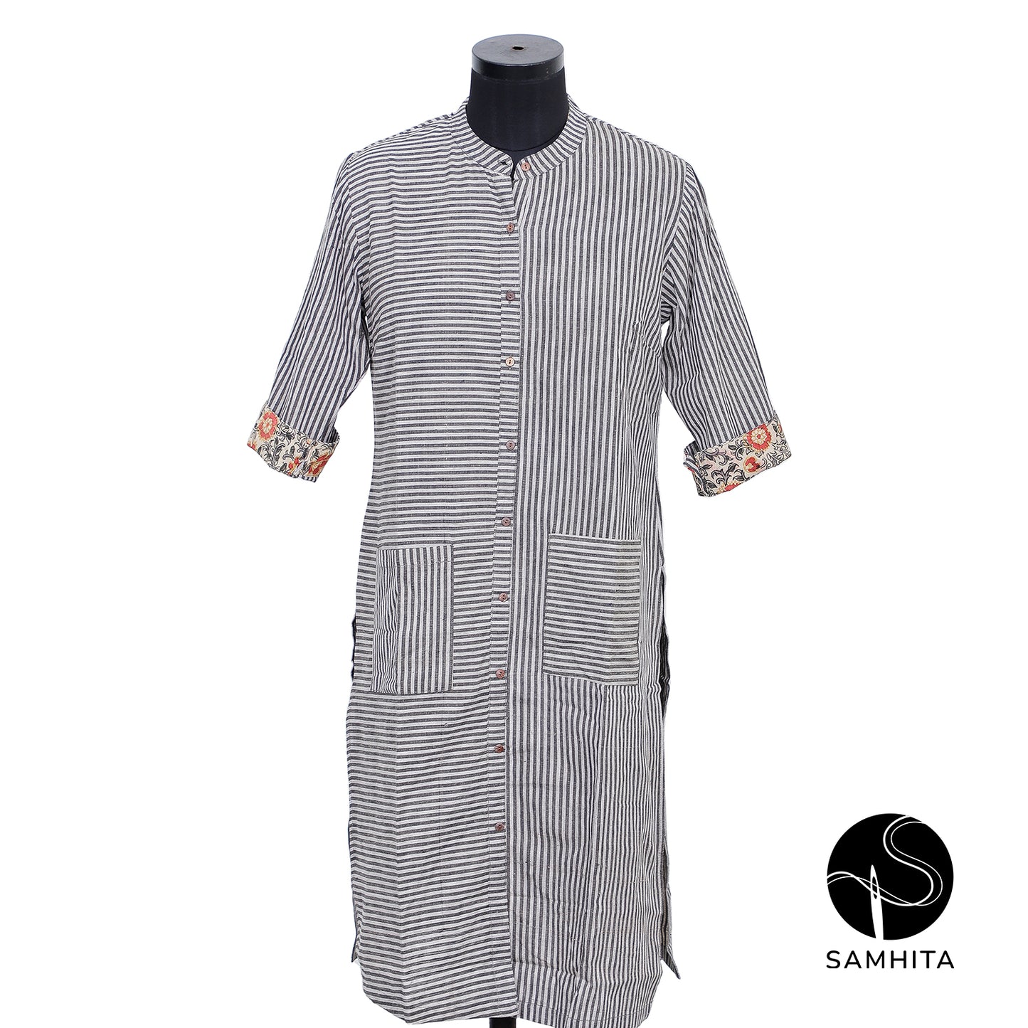 Grey with White stripes Dress (WK102B)