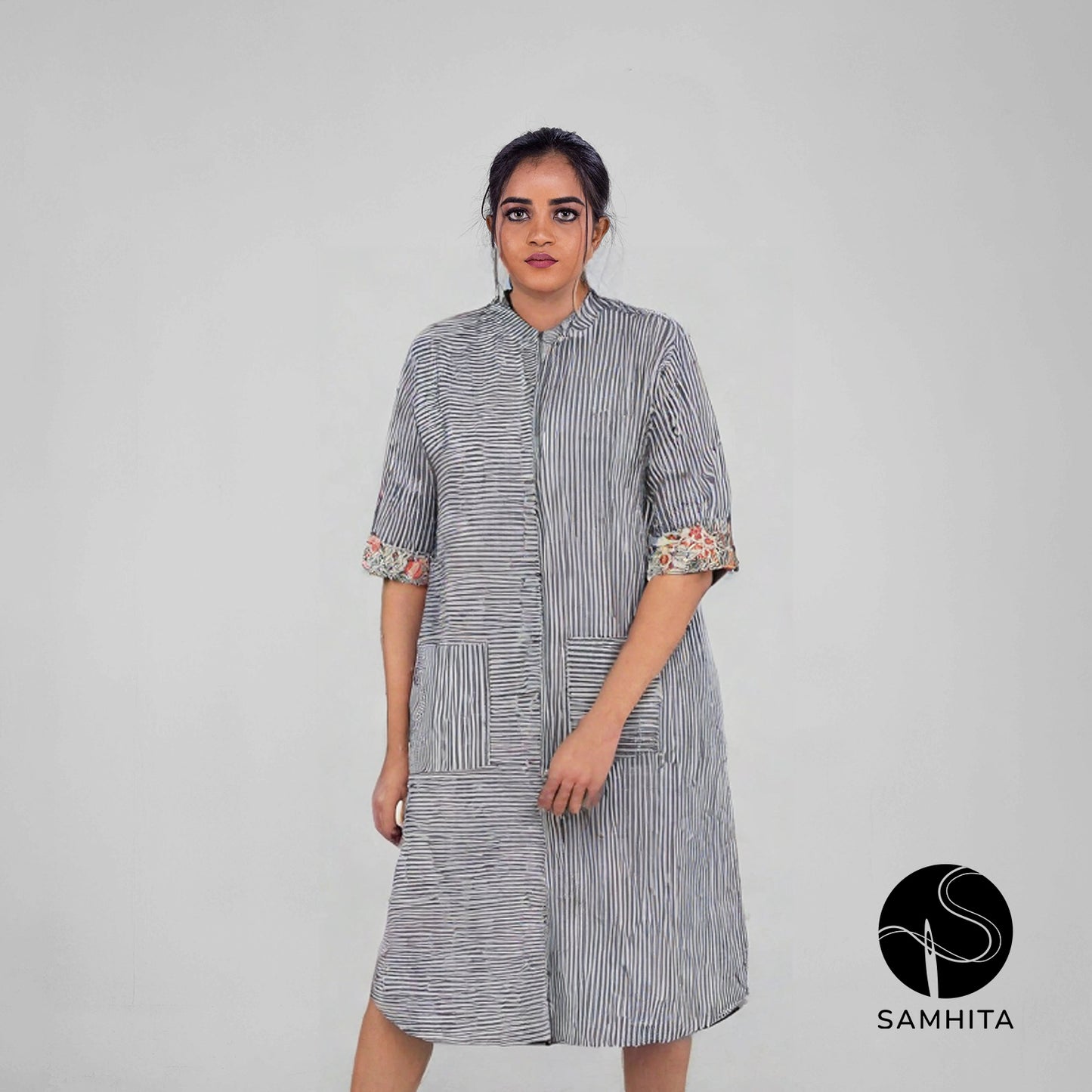 Grey with White stripes Dress (WK102B)