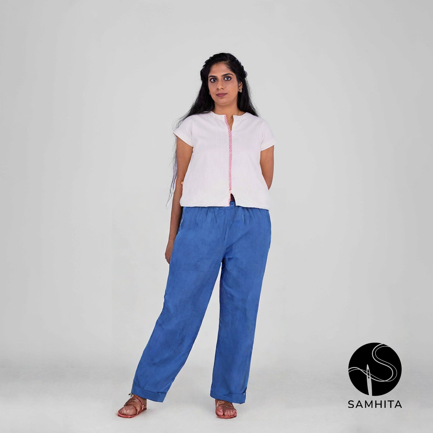 Cobalt Blue Pants with Elastic waist (WP801C)
