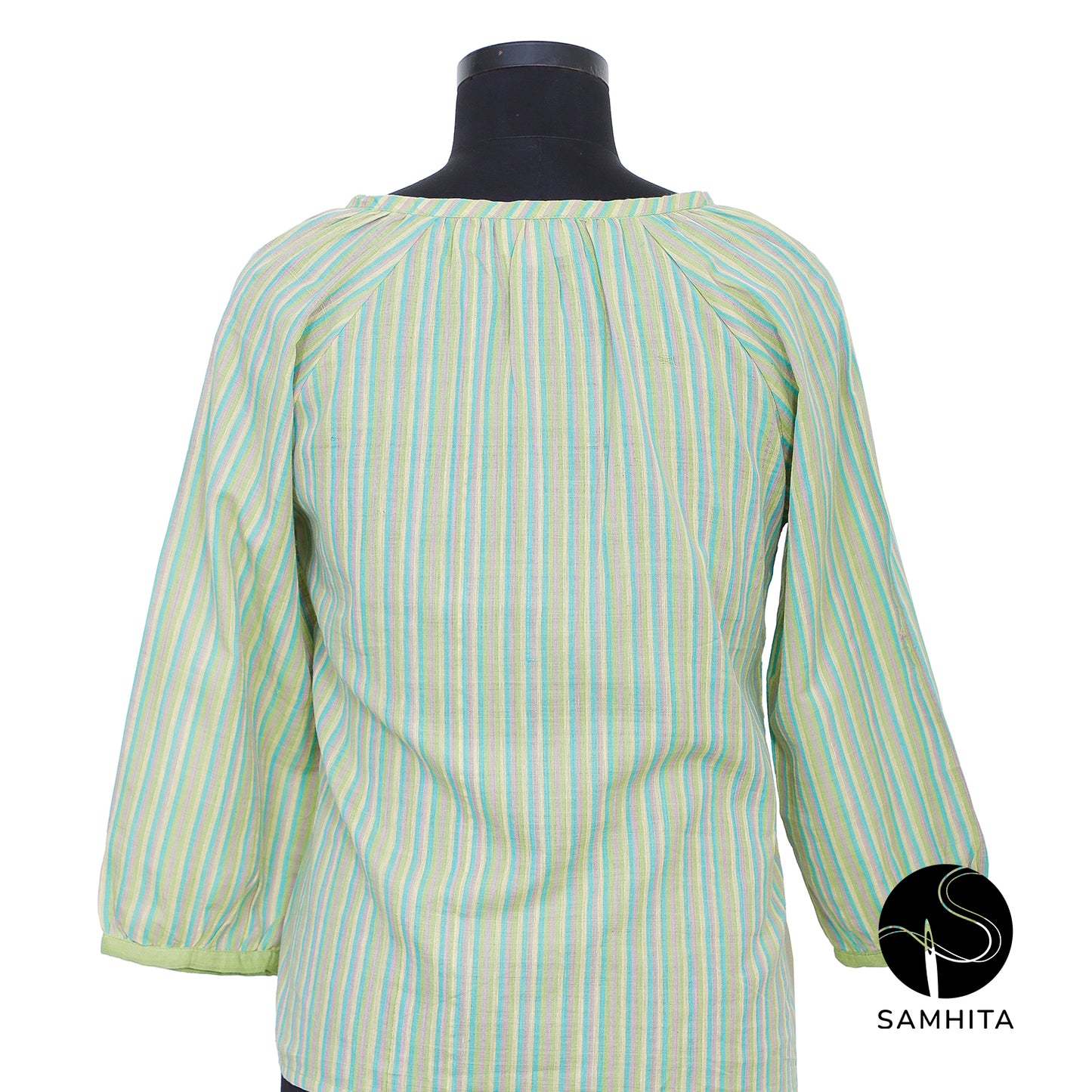 Green and blue stripes,in handspun handwoven khadi cotton (WT201D)