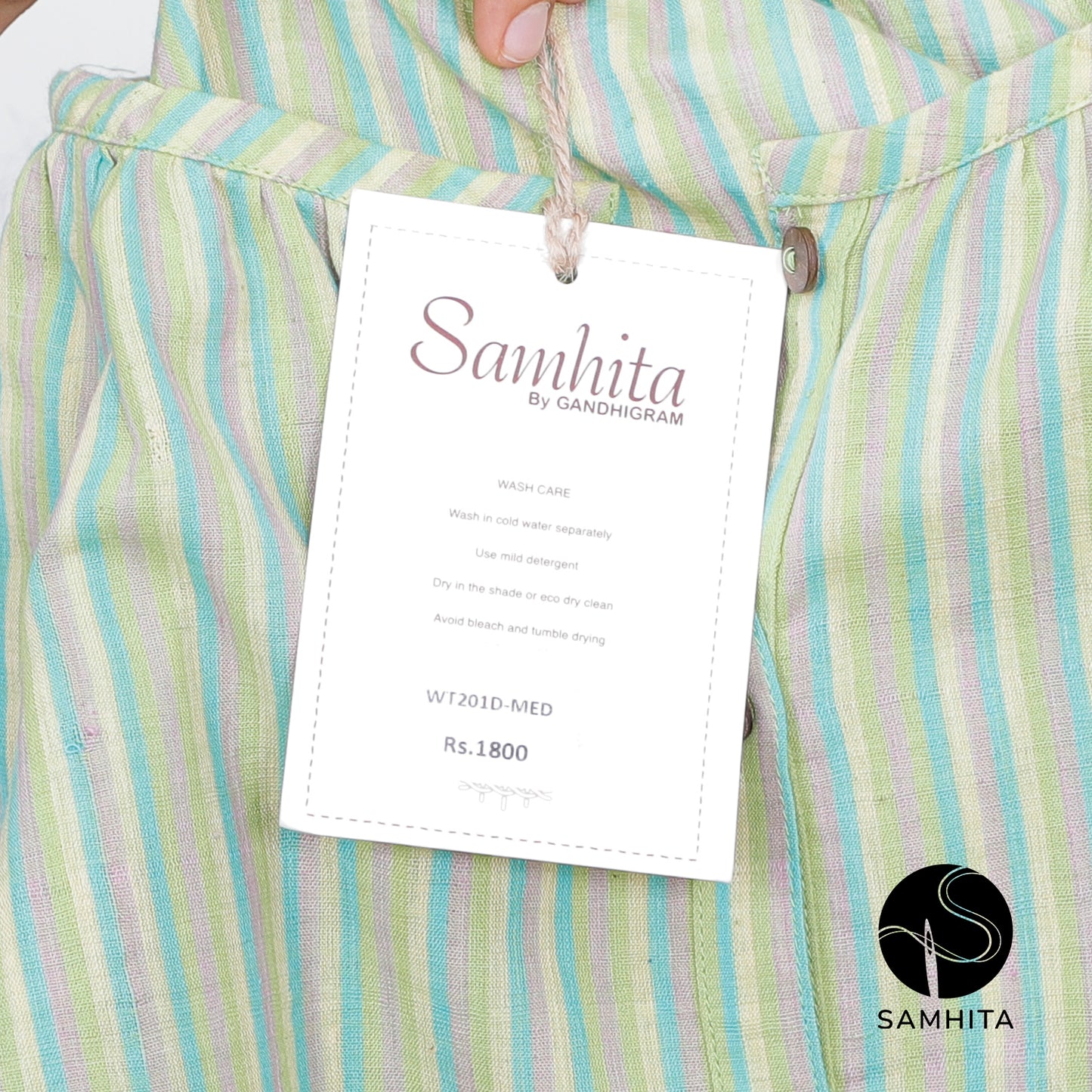 Green and blue stripes,in handspun handwoven khadi cotton (WT201D)