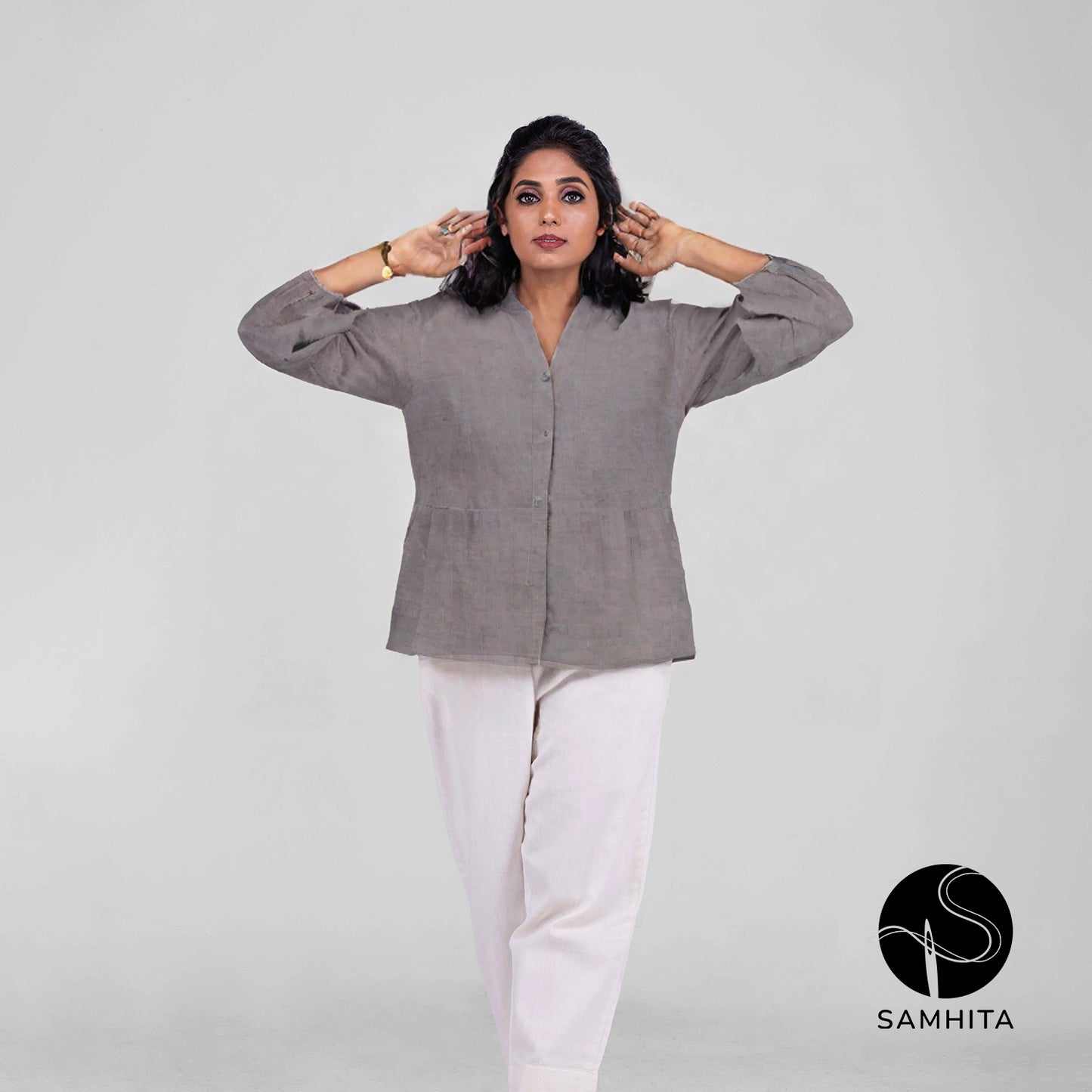 Textured grey khadi short top (WT202A)