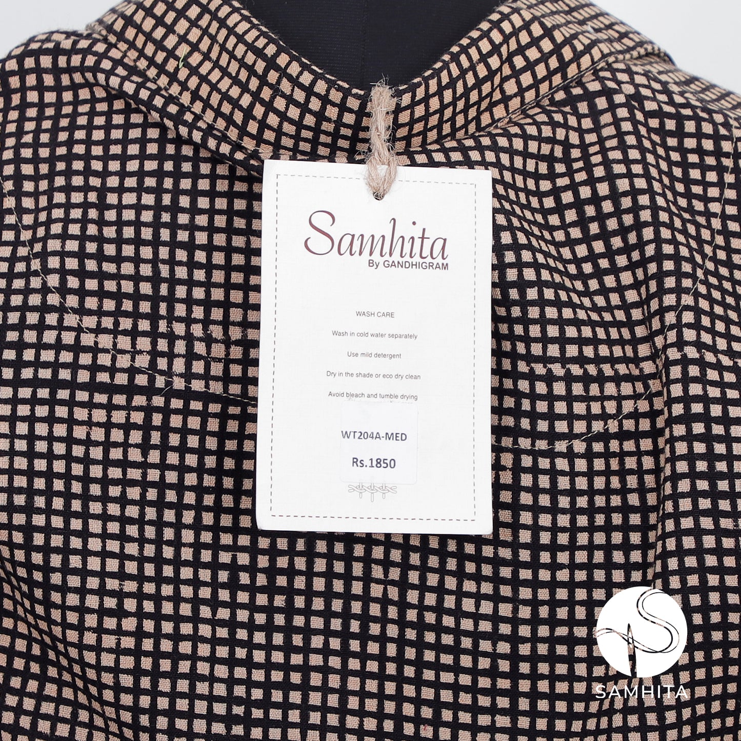 Block-printed black checkered pattern, half-sleeve collared shirt (WT204A)