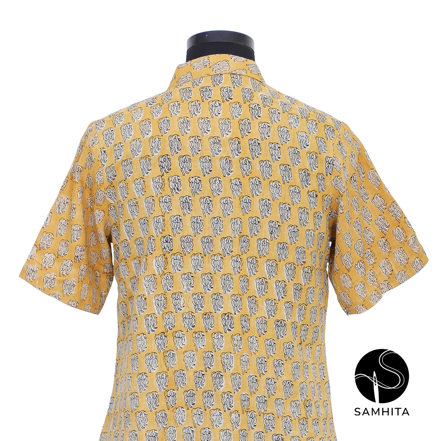 Warm yellow block printed half sleeves shirt (WT204B)