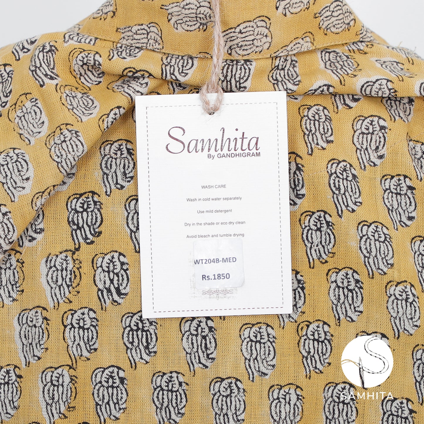Warm yellow block printed half sleeves shirt (WT204B)