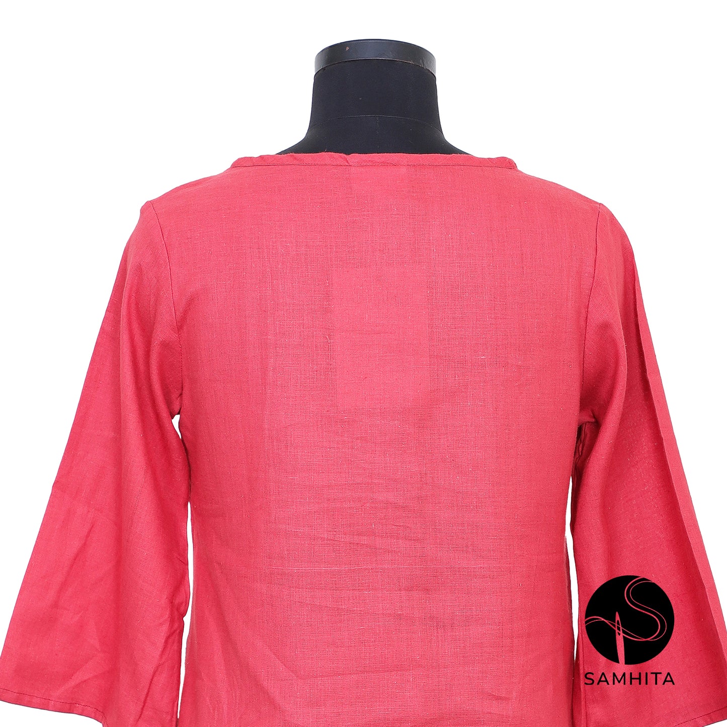 Red round neck with delicate pin-tuck details (WT206B)