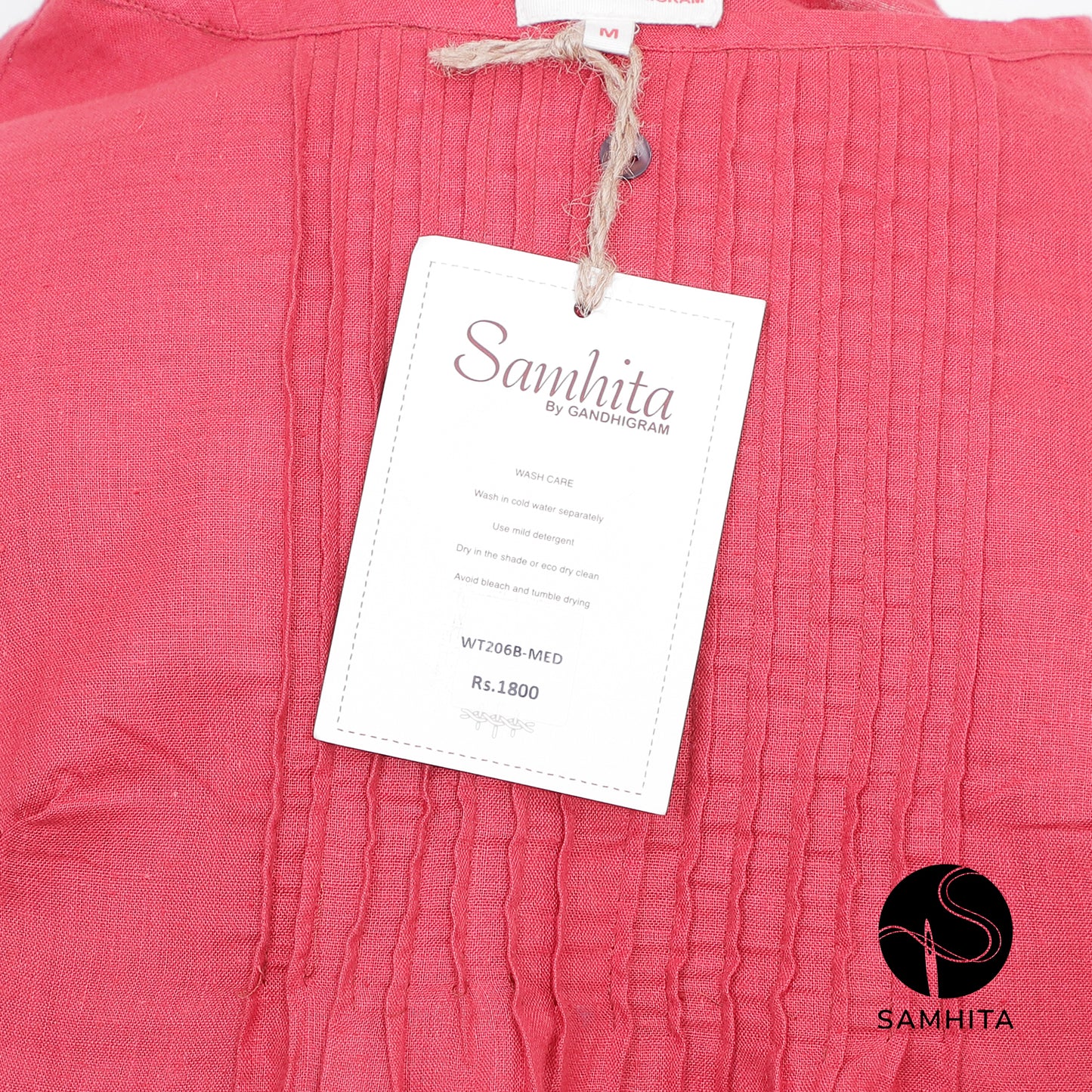 Red round neck with delicate pin-tuck details (WT206B)