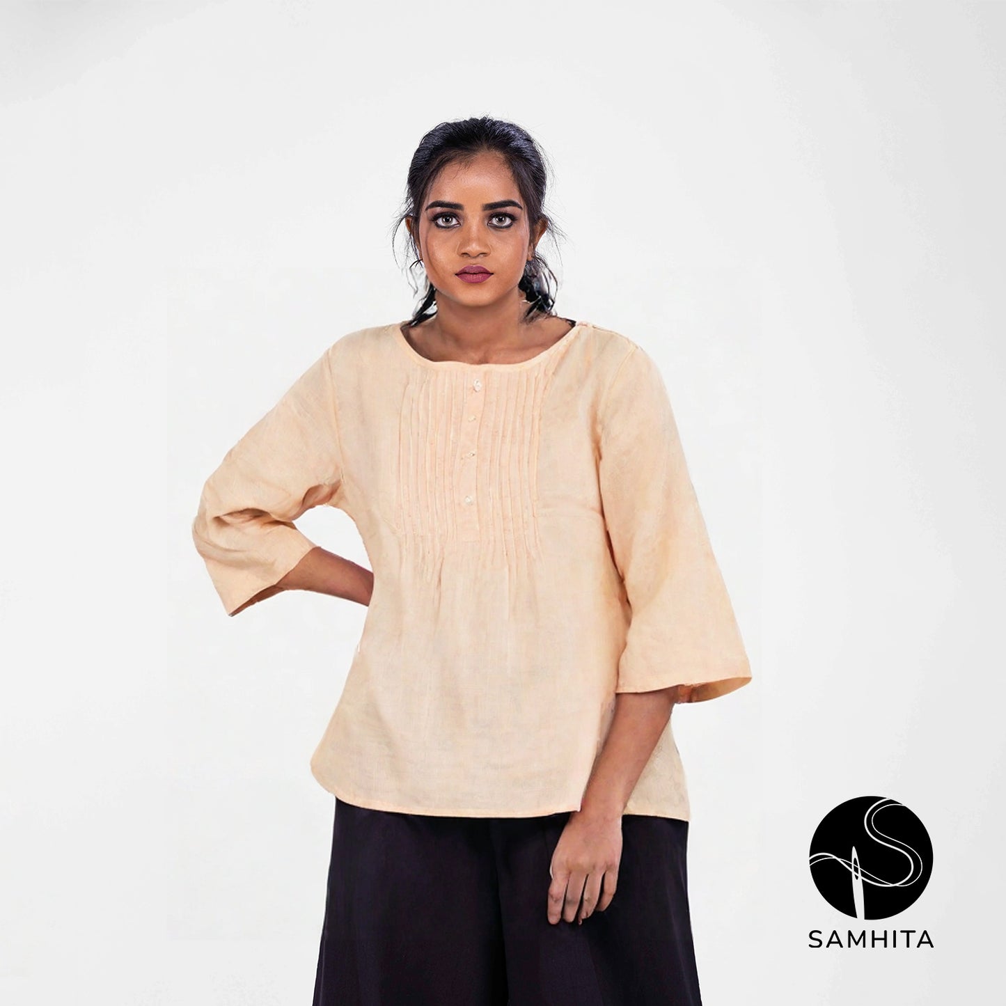 Cream colour round neck with delicate pin-tuck details (WT206D)