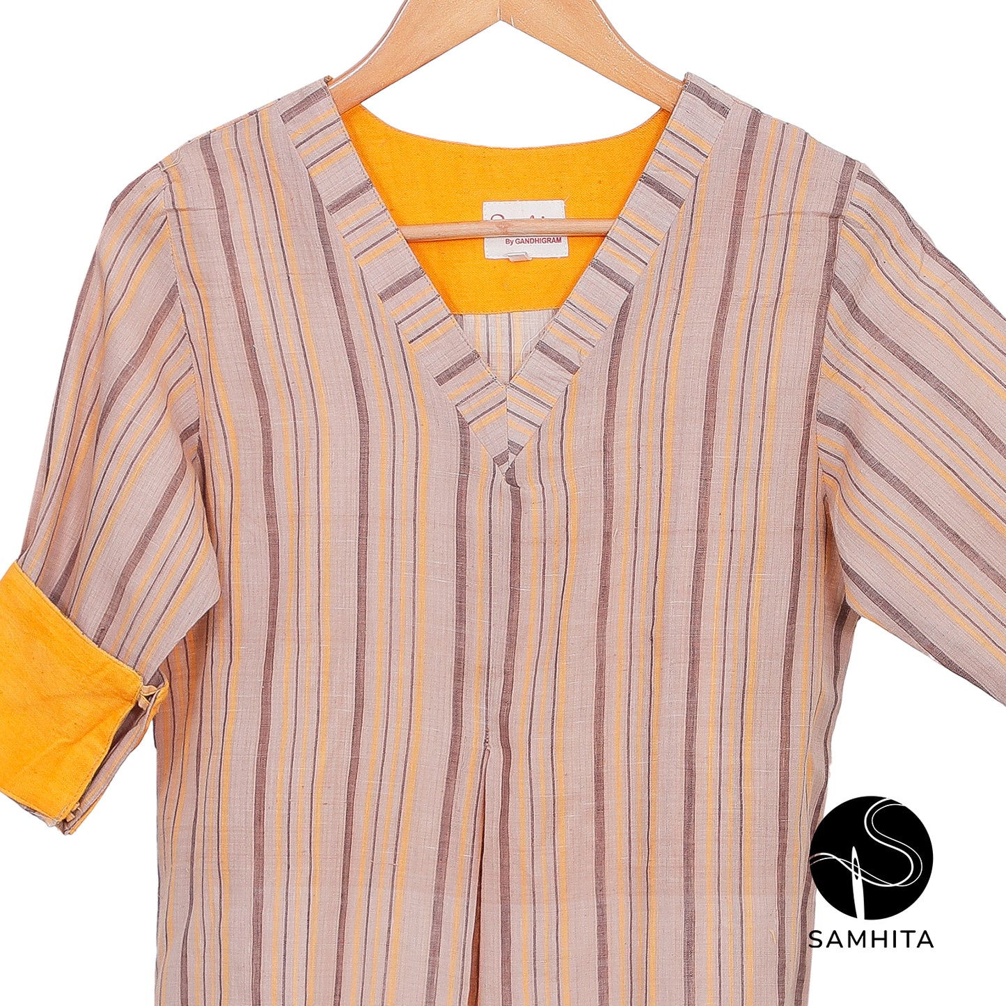 Warm brown and yellow hues striped tunic Kurta(WT207C)