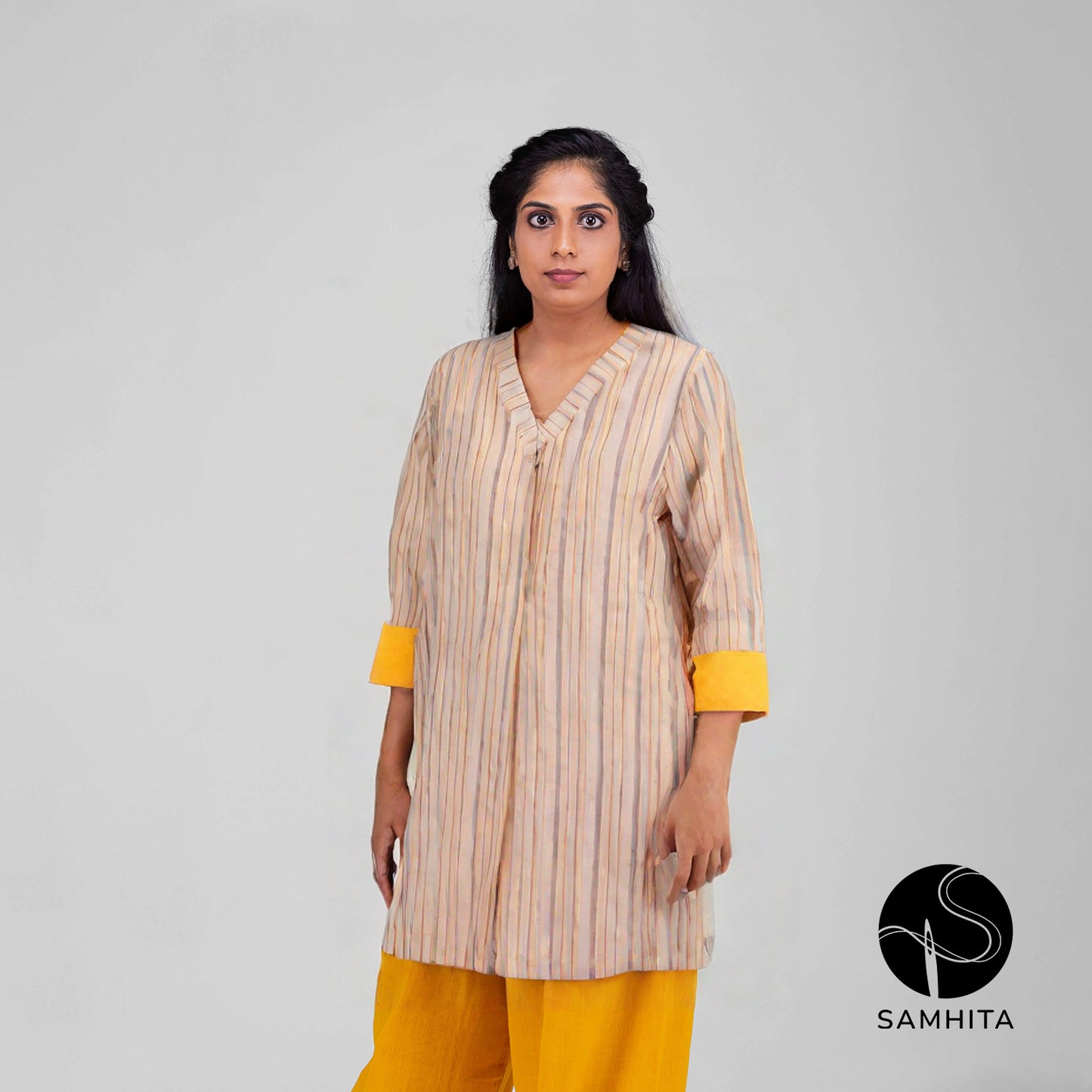 Warm brown and yellow hues striped tunic Kurta(WT207C)