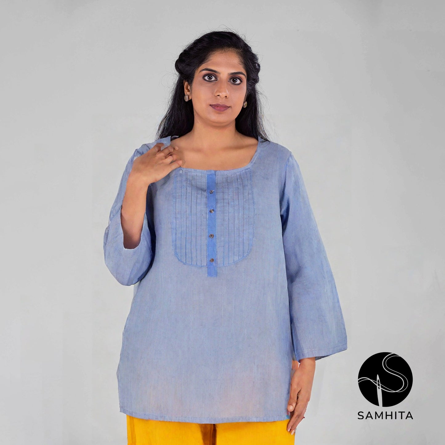Blue Short Top with clean yoke detail (WT211A)