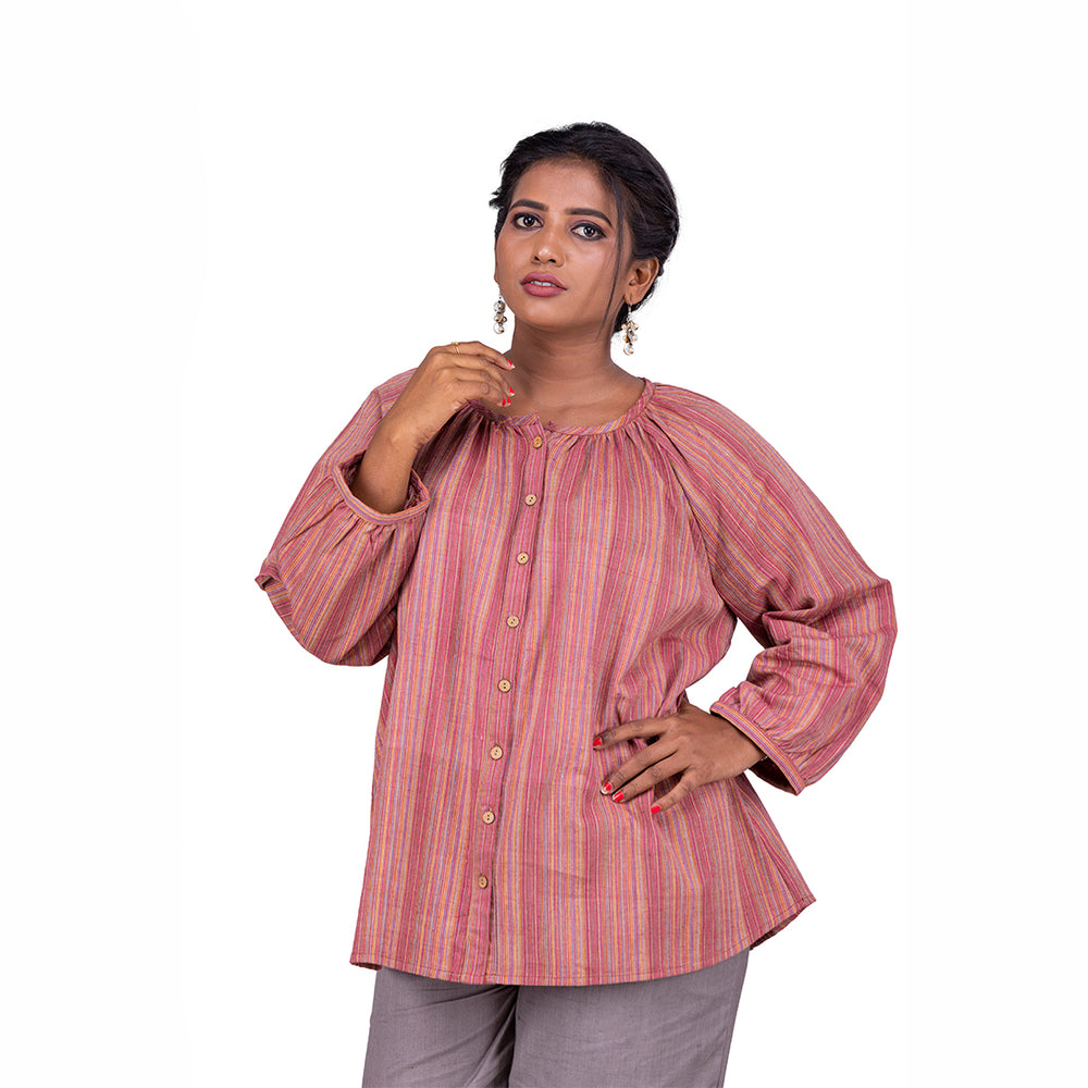 MULTICOLOUR WOVEN SHORT TOP WITH RAGLAN SLEEVES – Gandhigram Khadi