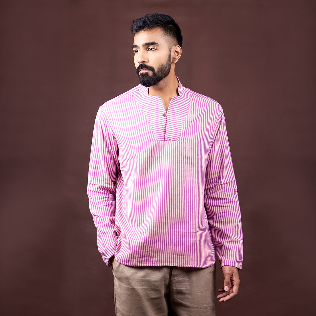 
                  
                    PURPLE STRIPE FULL SLEEVE SHIRT WITH YOKE DETAIL AND WOOD BUTTON
                  
                
