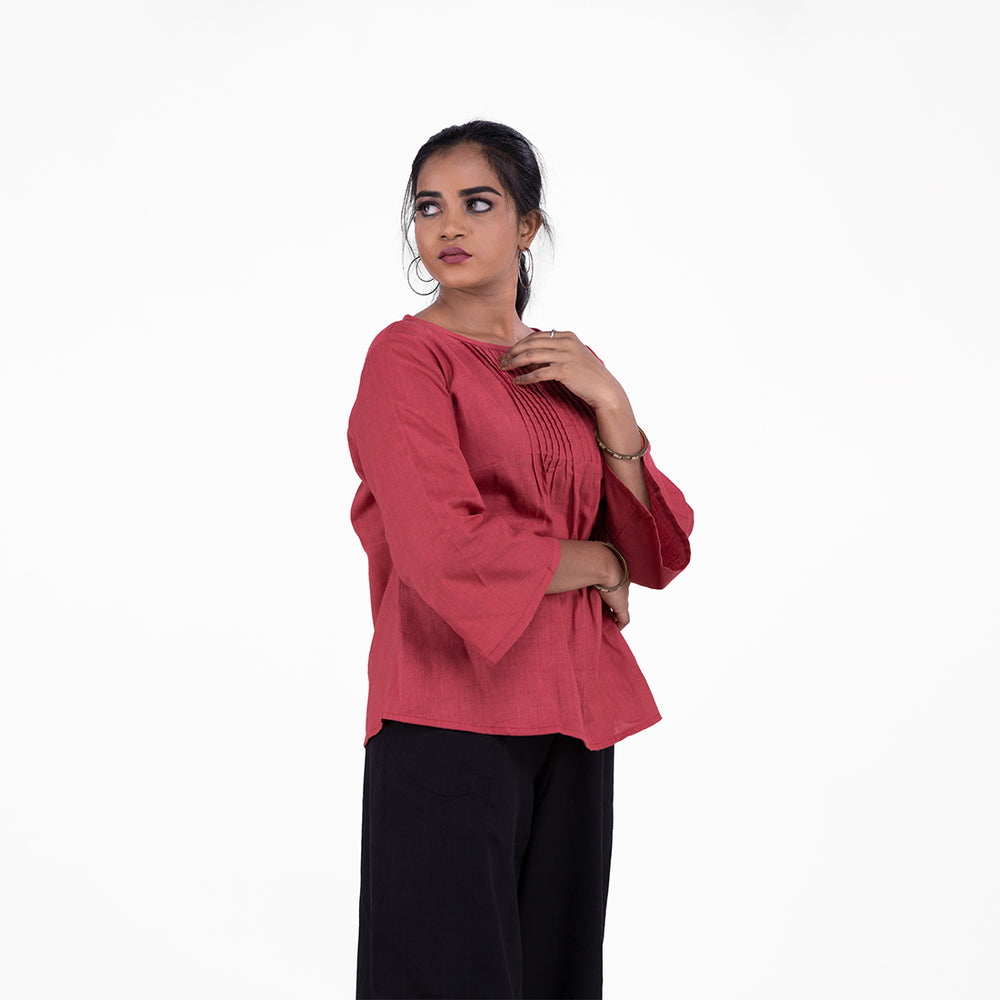 
                  
                    Berry Red Pintuck Tunic Top With Shell Button Detail
                  
                