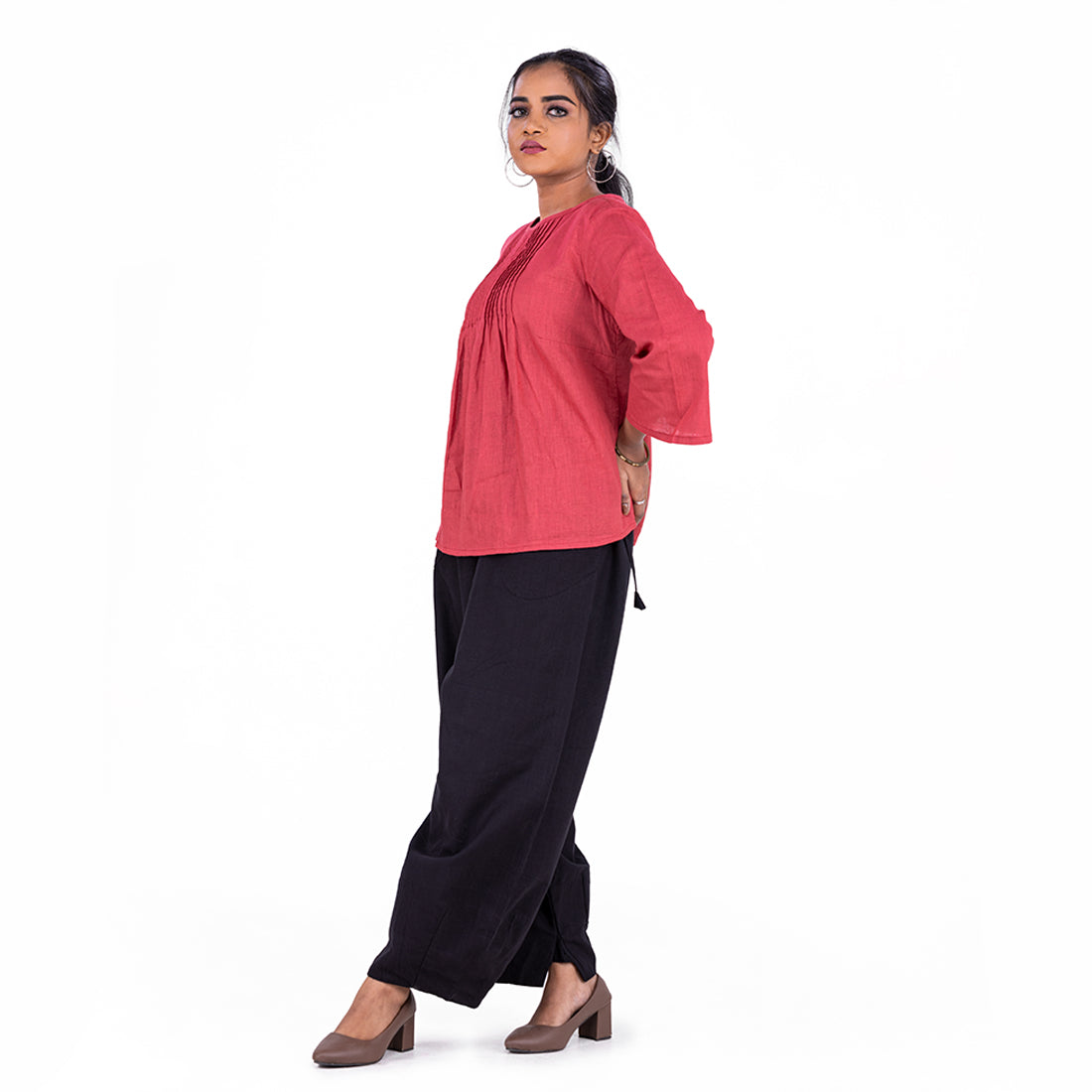 
                  
                    Berry Red Pintuck Tunic Top With Shell Button Detail
                  
                