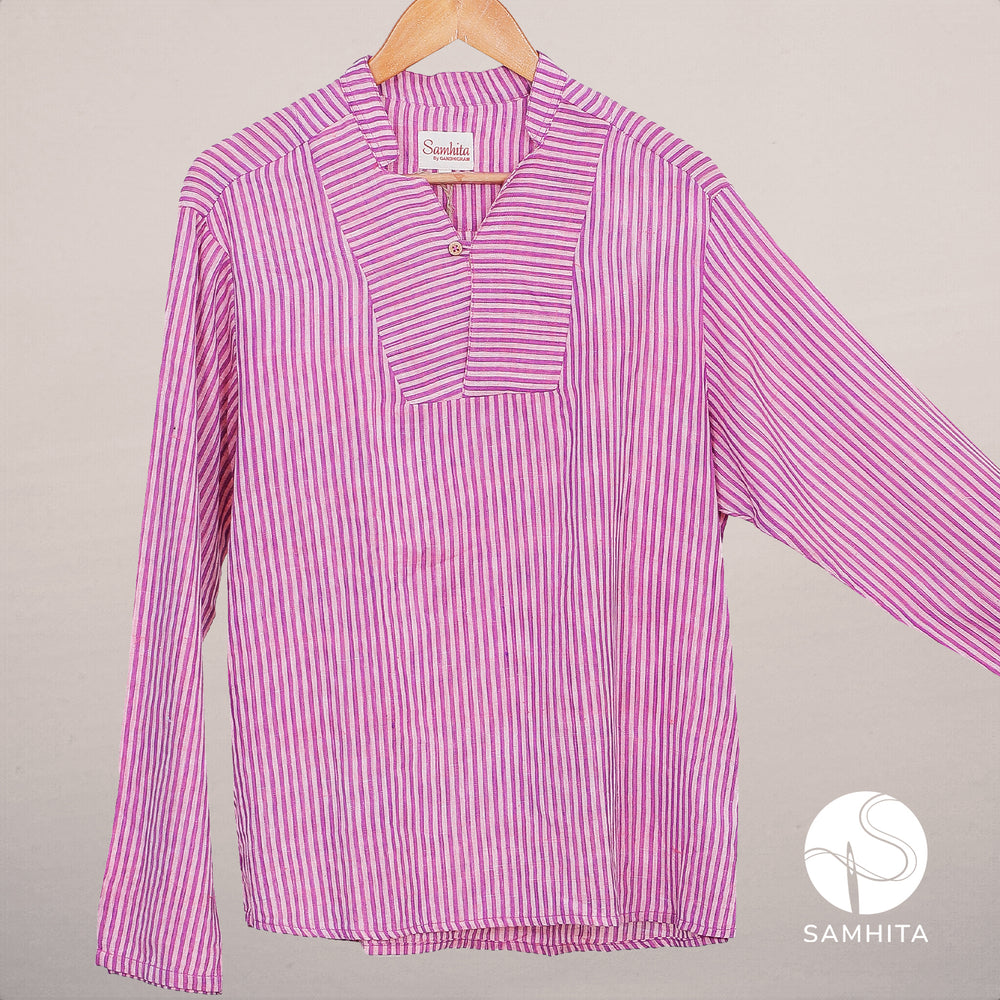 
                  
                    Men's Purple Stripe Khadi Cotton Full Sleeve Shirt with Yoke Detail and Wooden Button( MK 102 A)
                  
                