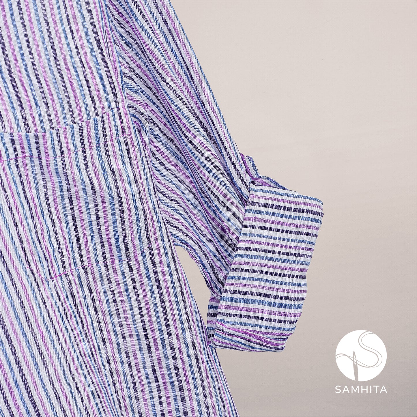 
                  
                    Men's White with Violet stripe Khadi Cotton Short Kurta (MK 104 C)
                  
                
