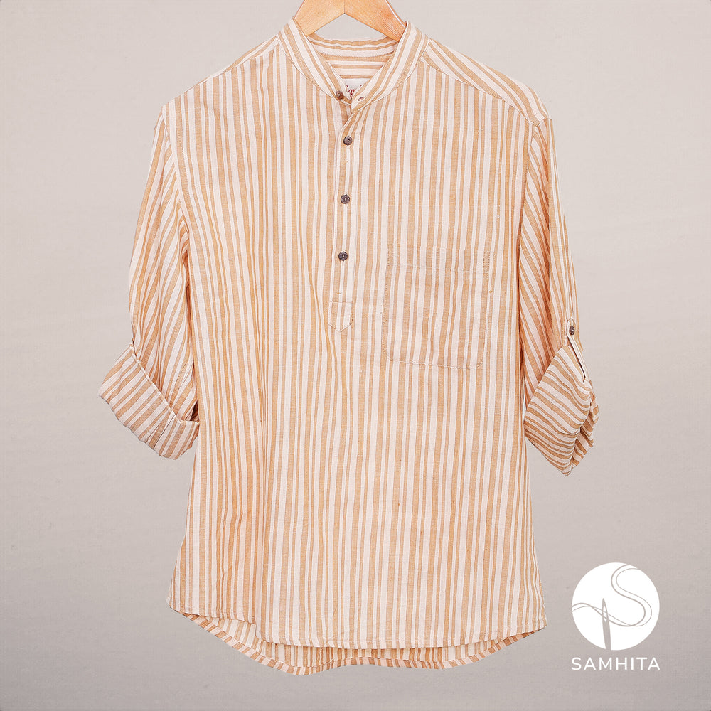 
                  
                    Men's Beige Striped Khadi Cotton Short Kurta (MK 104 D)
                  
                