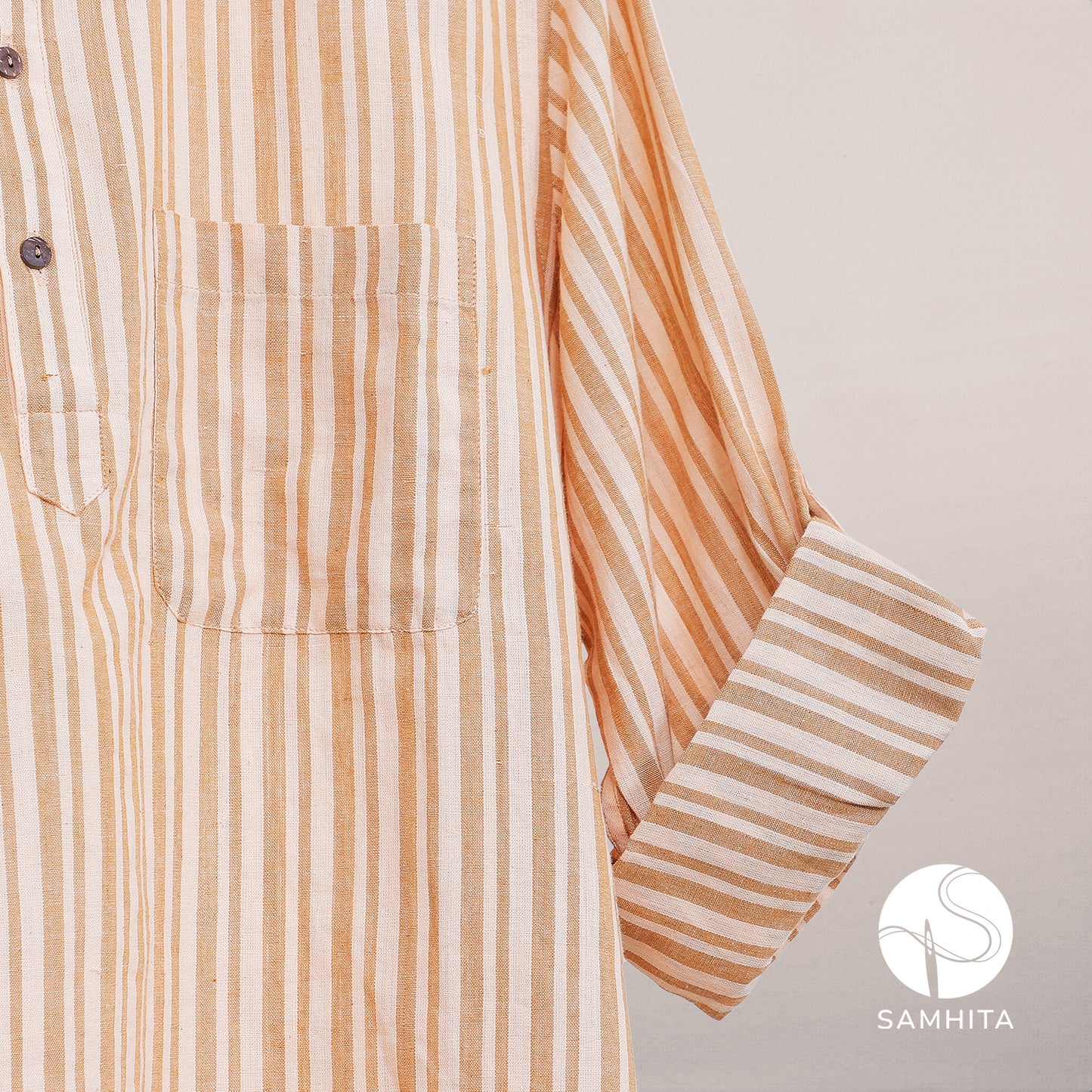 
                  
                    Men's Beige Striped Khadi Cotton Short Kurta (MK 104 D)
                  
                