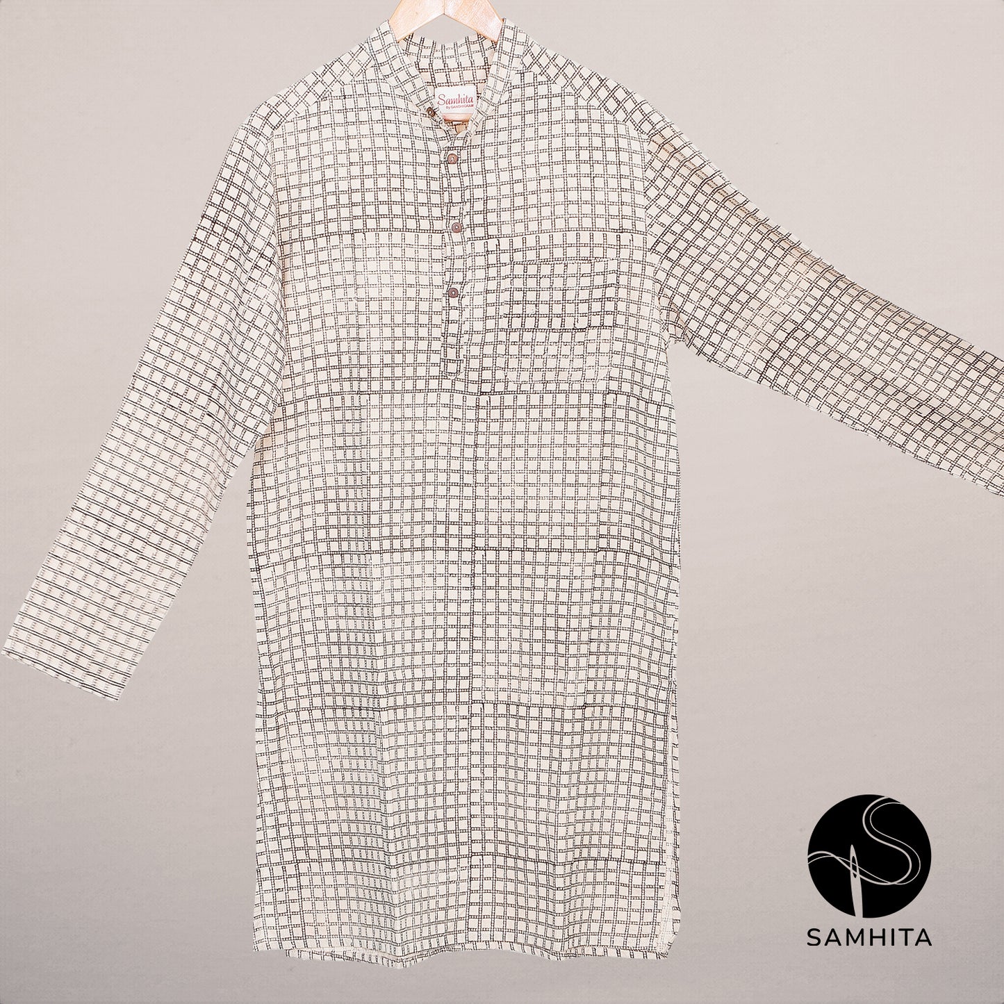 
                  
                    Men's Beige Checkered Hand-Block Printed Full-Sleeve Handwoven Khadi Kurta (MK 105 A)
                  
                