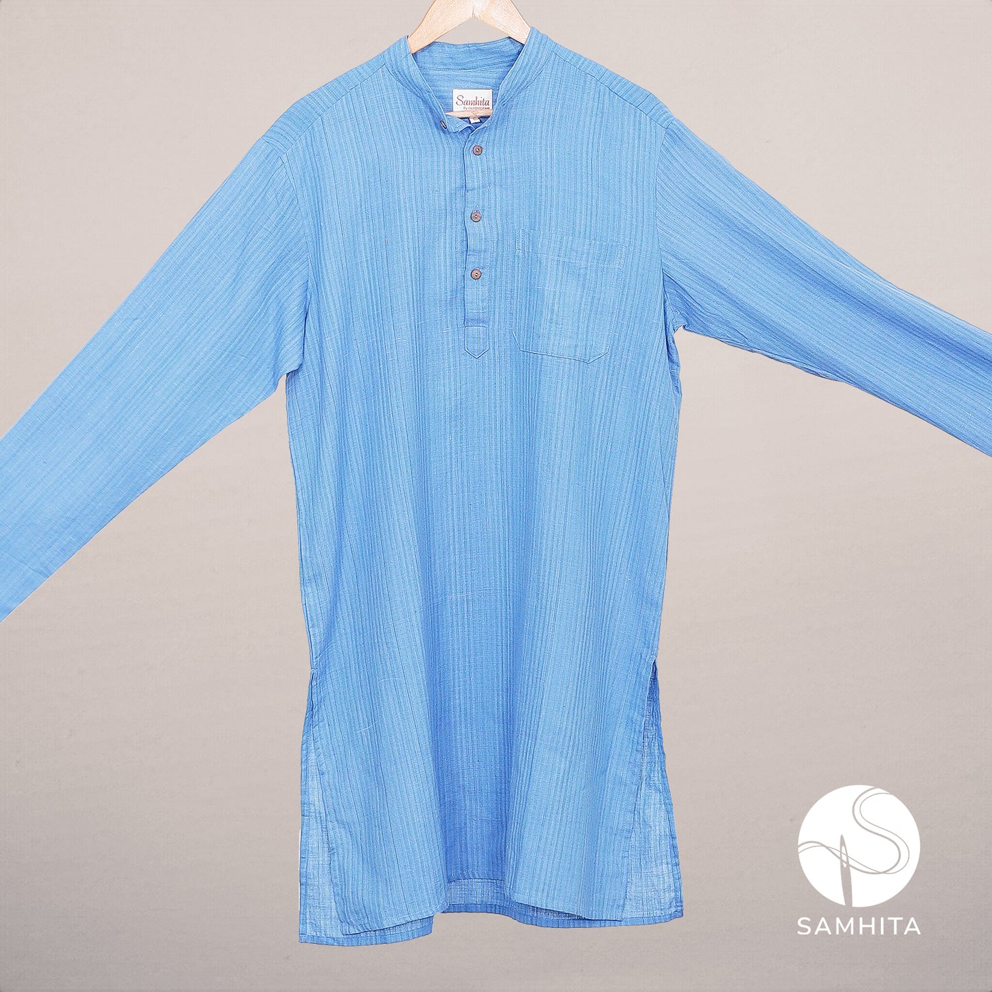 
                  
                    Men's Blue Woven Stripe Khadi Kurta (MK 105 D)
                  
                