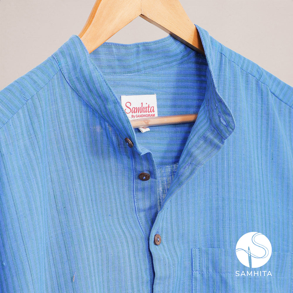 Men's Blue Woven Stripe Khadi Kurta (MK 105 D)