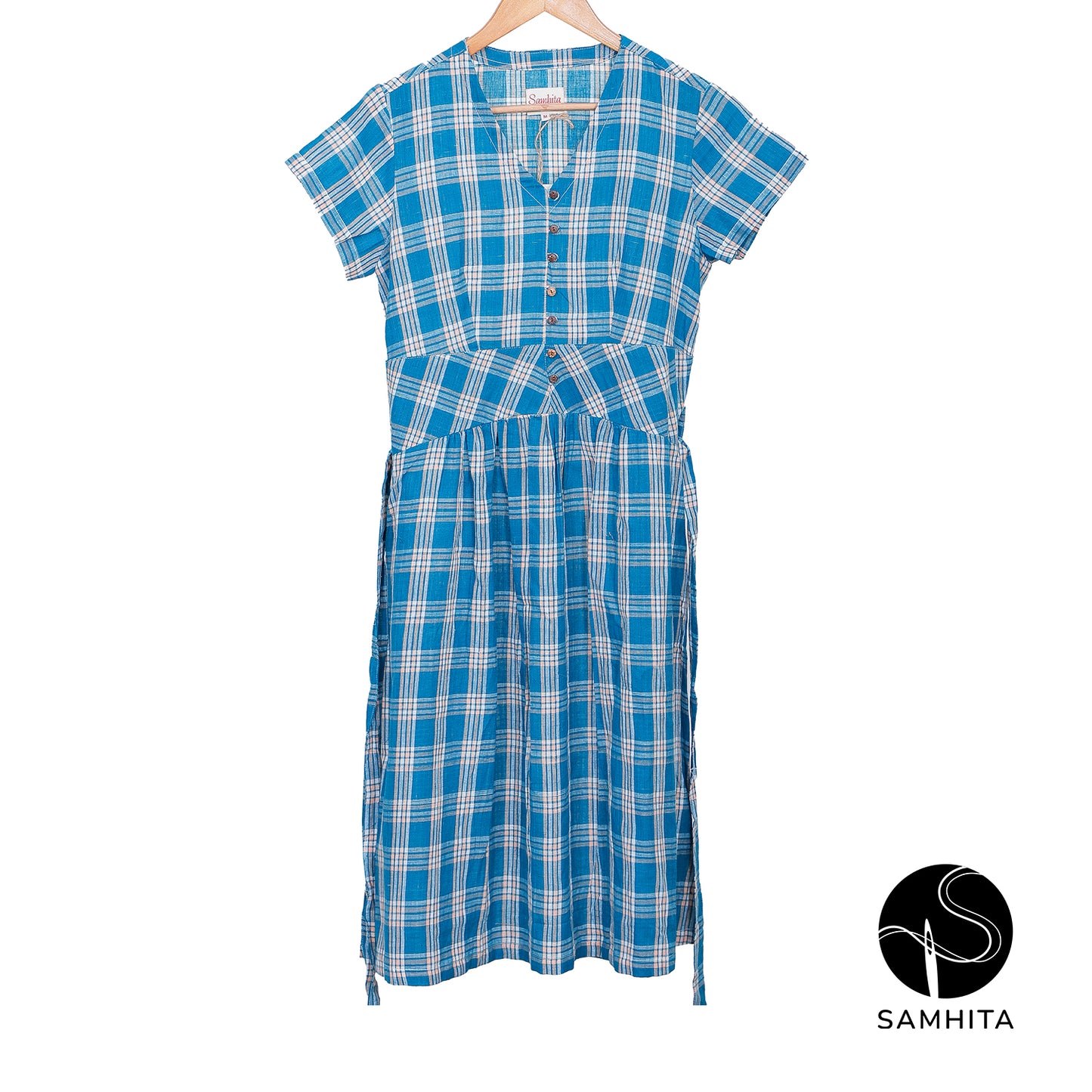 
                  
                    Blue Checkered Dress - hand-spun, handwoven cotton khadi (WD302C)
                  
                