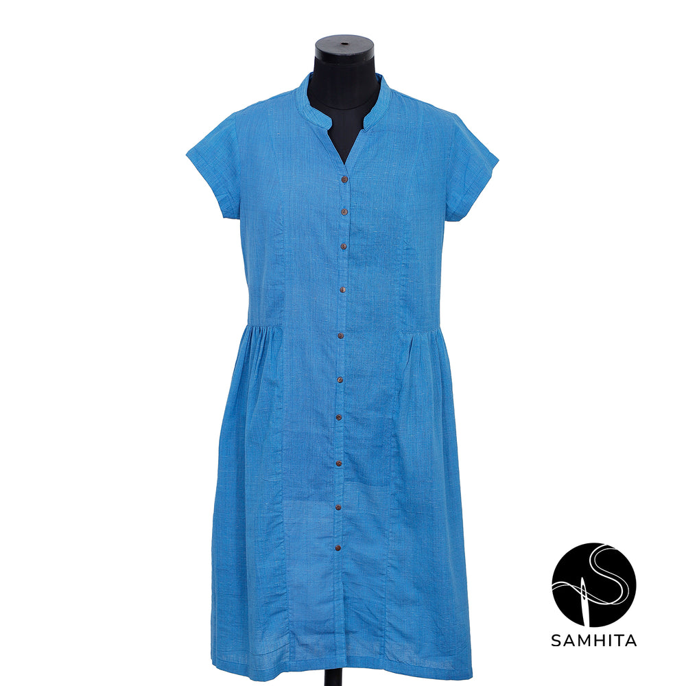 
                  
                    Front button-down Mandarin collar Blue dress (WK101B)
                  
                