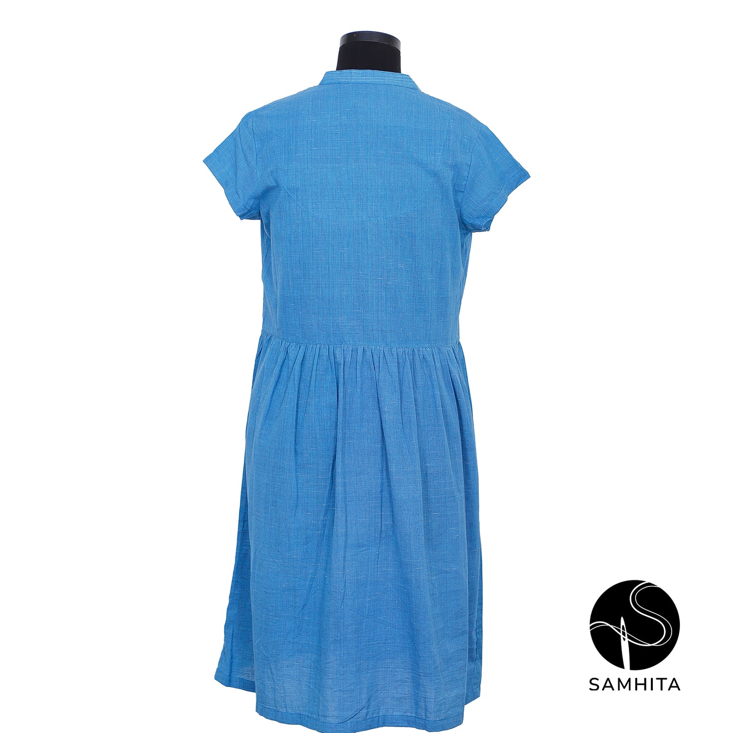 
                  
                    Front button-down Mandarin collar Blue dress (WK101B)
                  
                