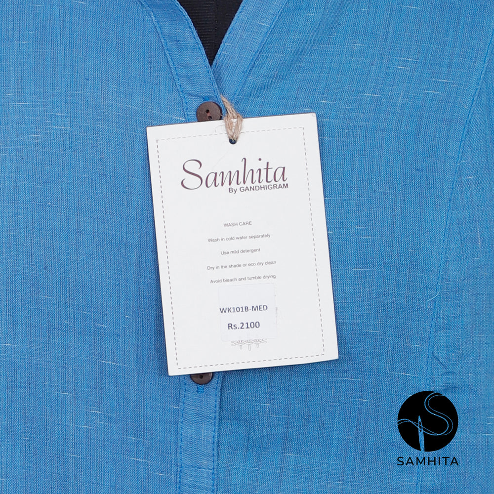 
                  
                    Front button-down Mandarin collar Blue dress (WK101B)
                  
                