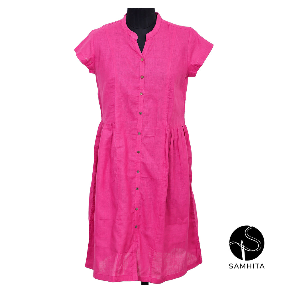 Front button-down Mandarin collar Pink dress (WK101C)