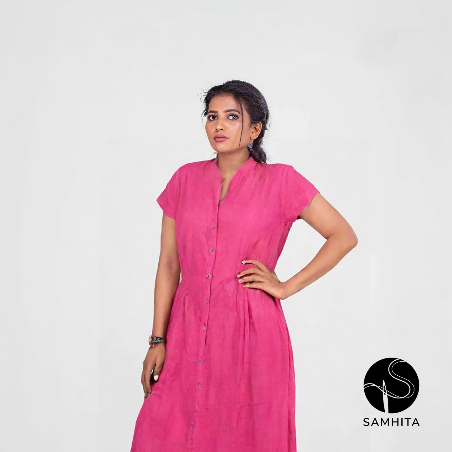 
                  
                    Front button-down Mandarin collar Pink dress (WK101C)
                  
                