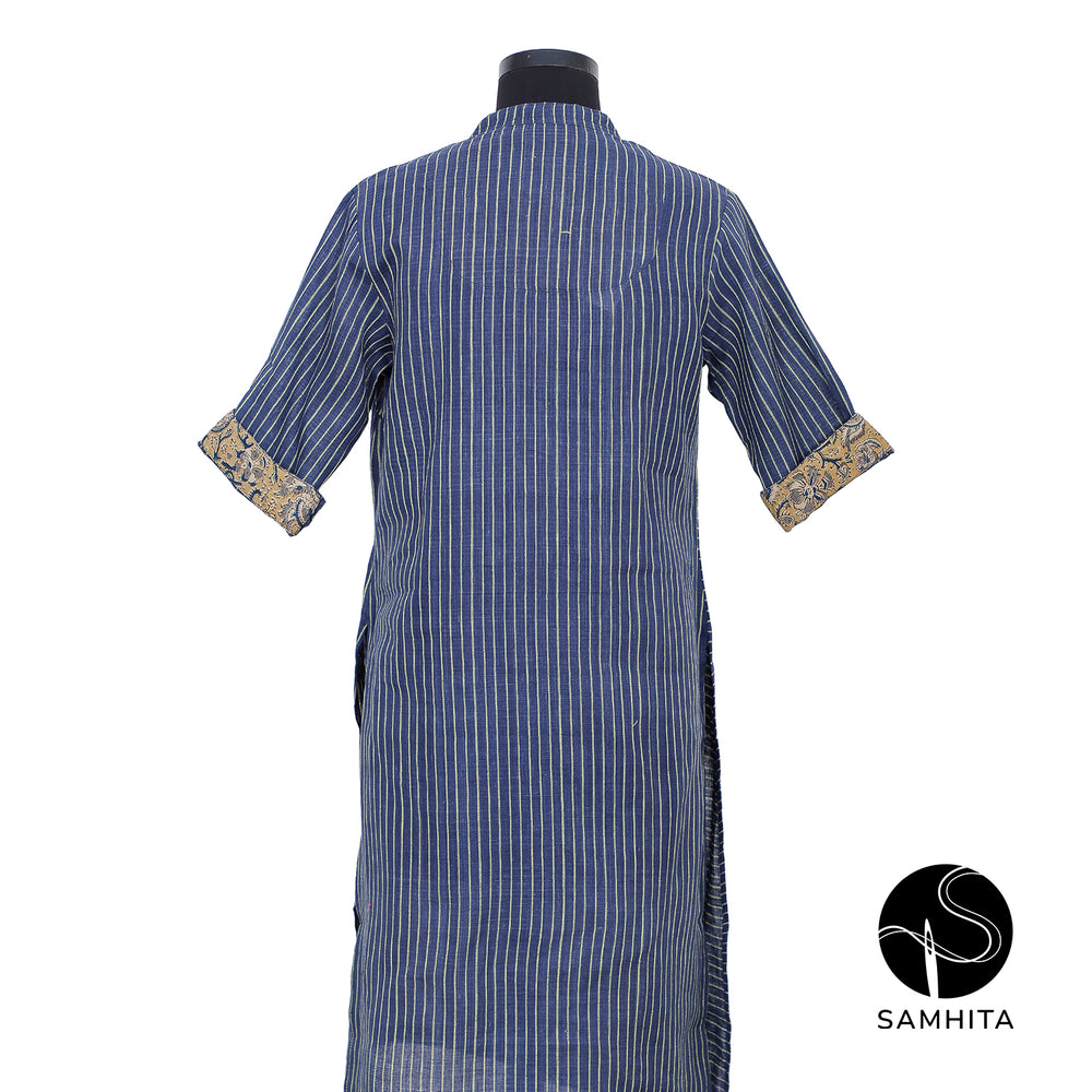 
                  
                    Blue Stropped Dress with Kalamkari contrast (WK102A)
                  
                