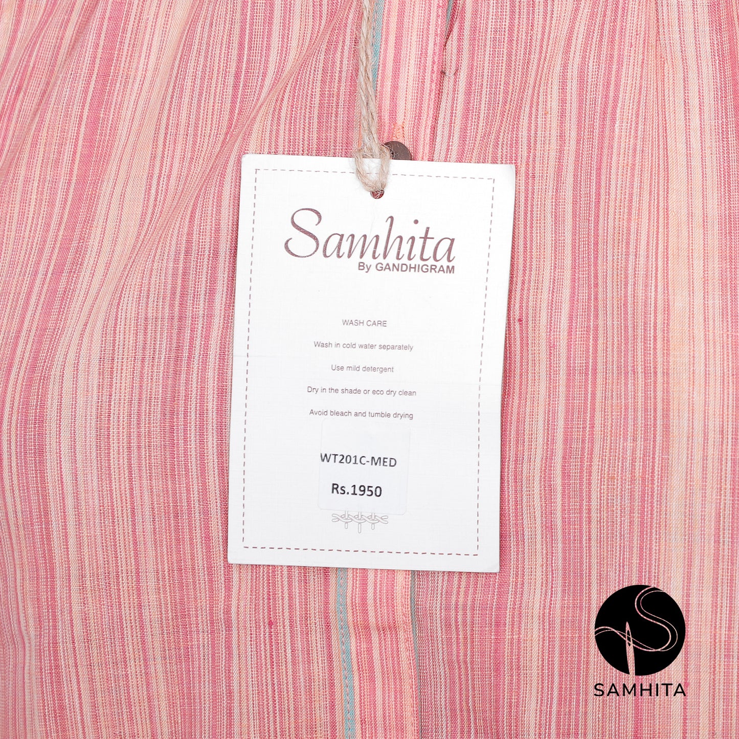 
                  
                    Red space-dyed short top features a gathered collar and button-down front (WT201C)
                  
                