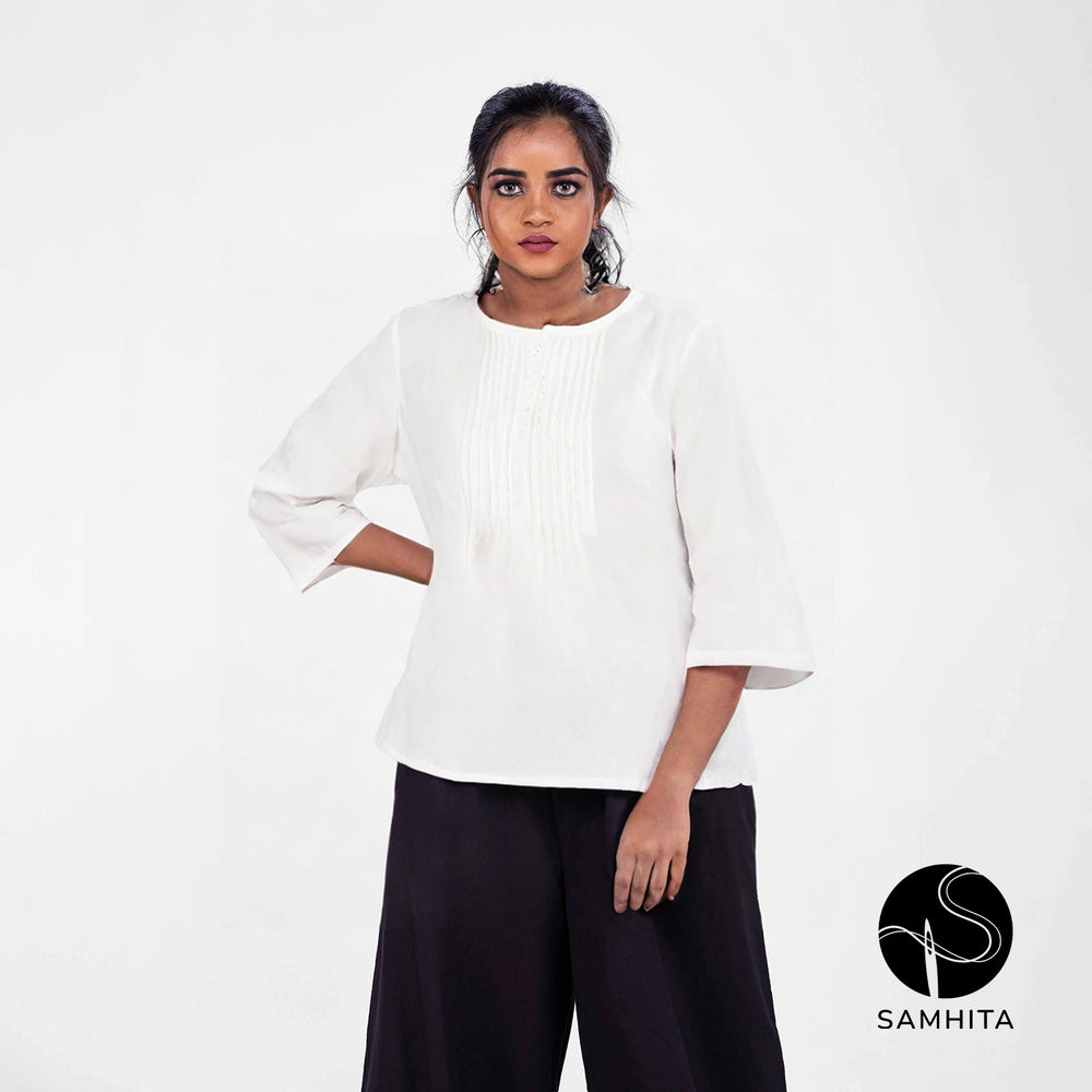 White round neck with delicate pin-tuck details (WT206A)