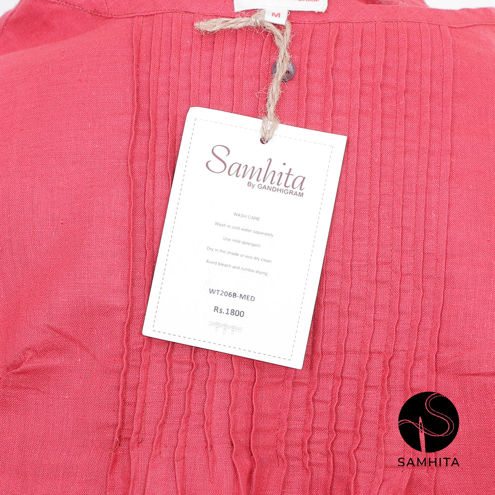 Red round neck with delicate pin-tuck details (WT206B)