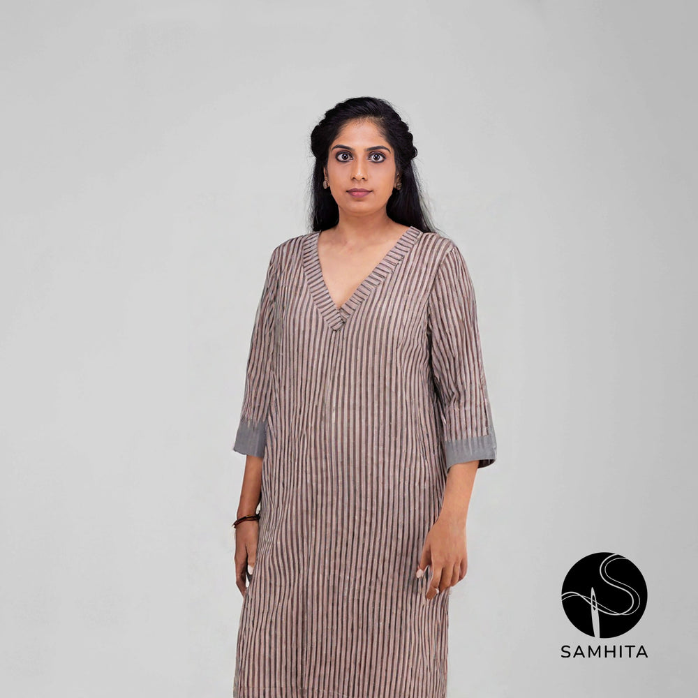 Warm brown striped tunic Kurta (WT207B)