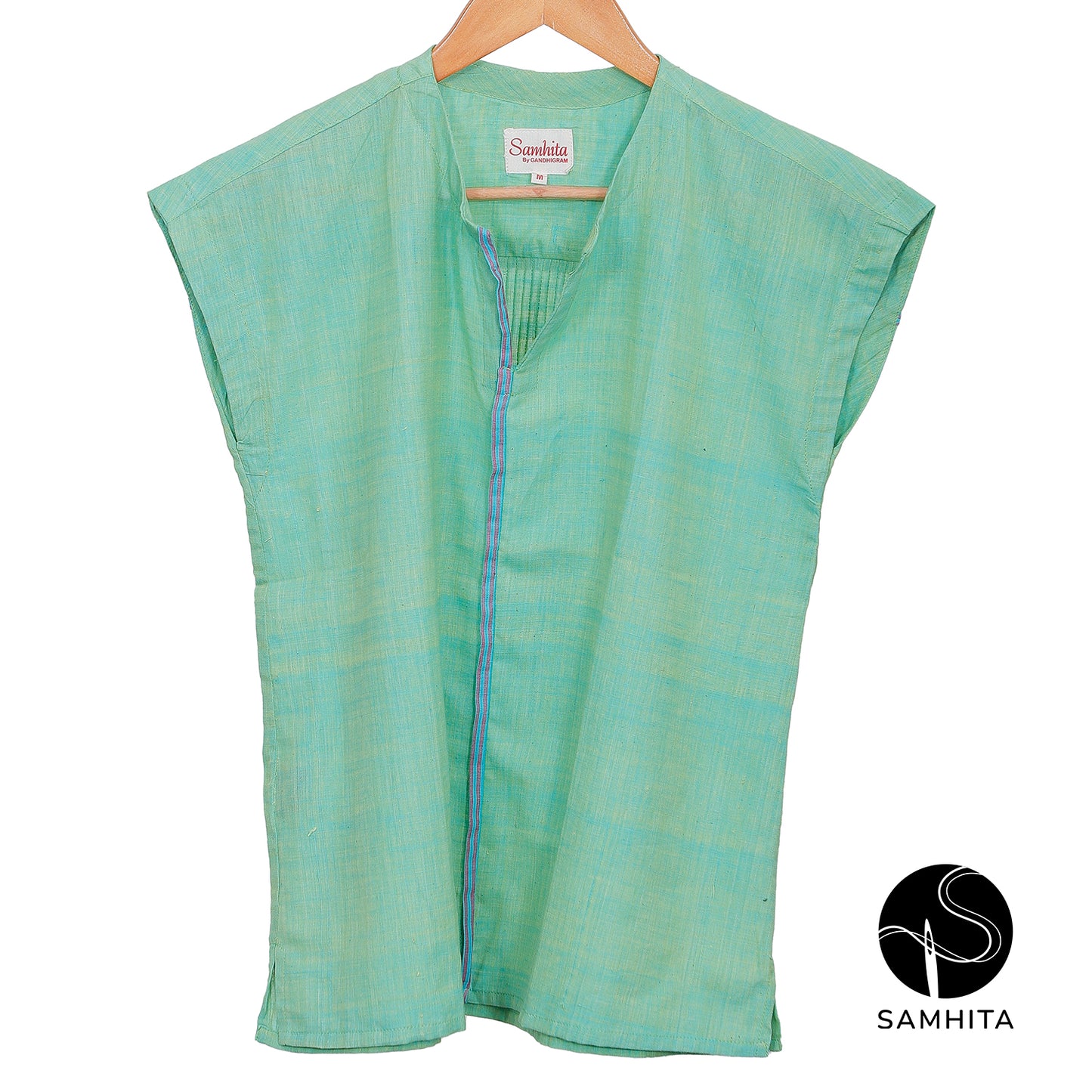 
                  
                    Blue-green pastel  top with cap sleeves and contrast detail in the center (WT208D)
                  
                